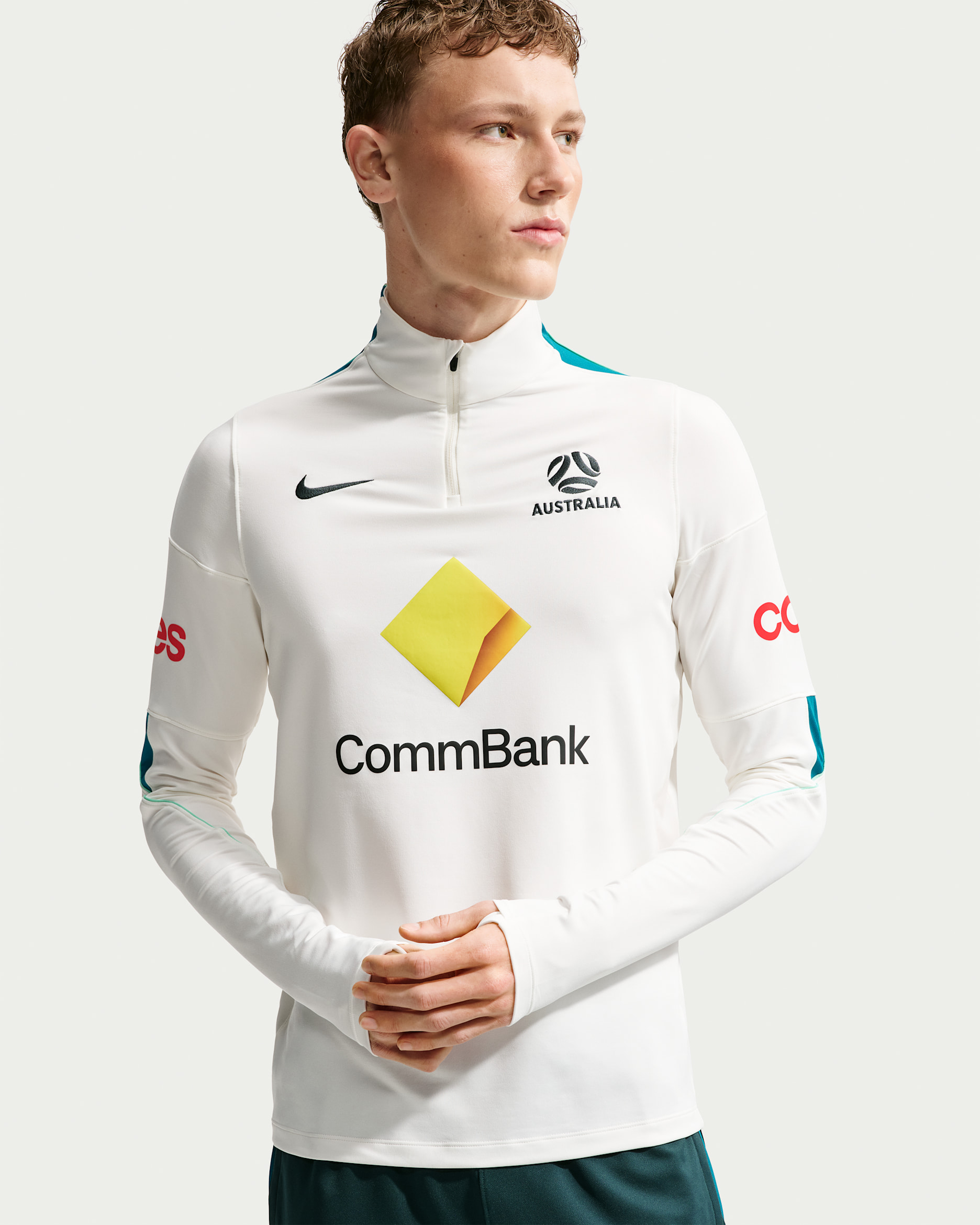 Australia Strike Men's Nike Dri-FIT Football Drill Top - Sail/Bright Spruce/Midnight Spruce