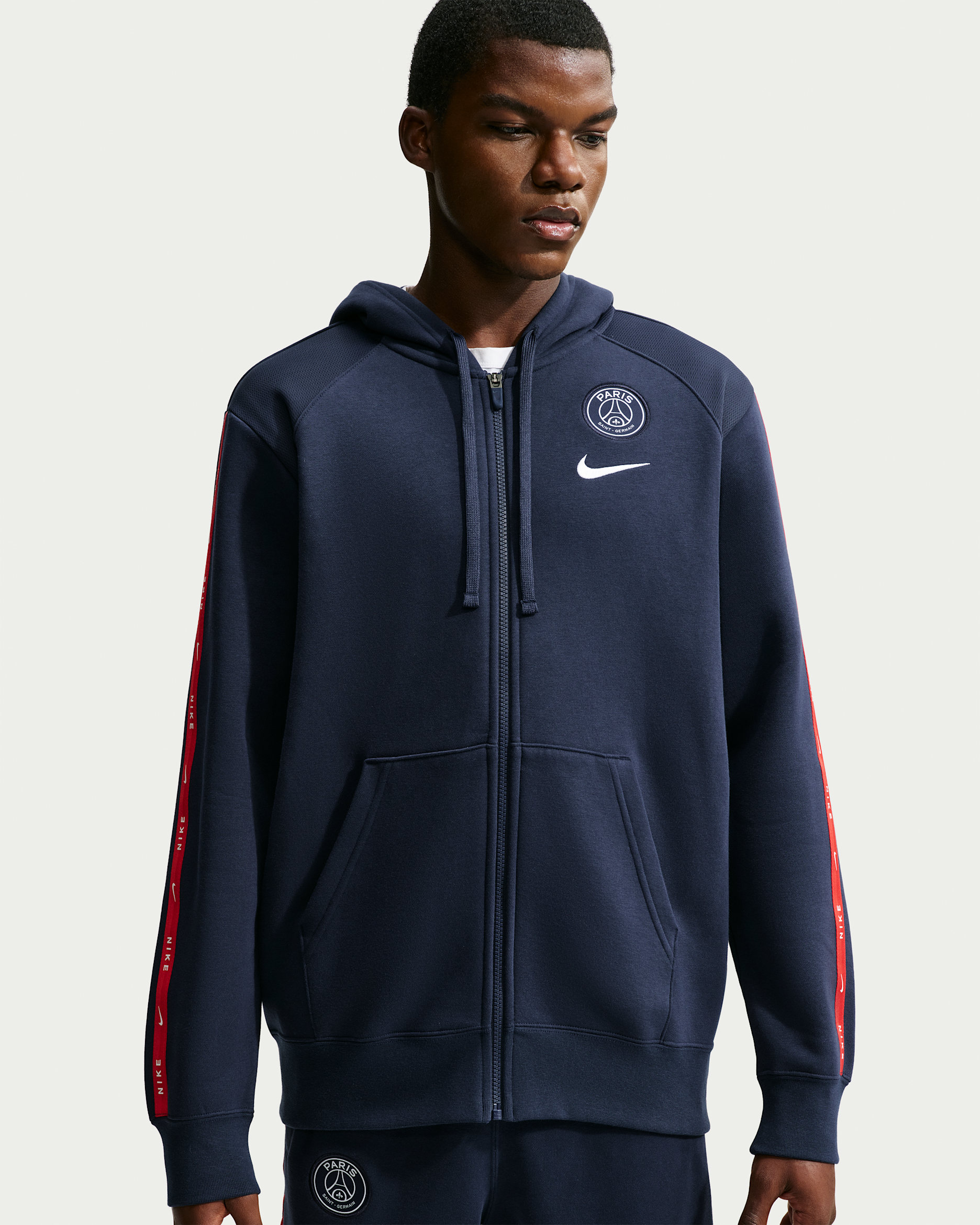 Paris Saint-Germain City Side Men's Nike Soccer Full-Zip Fleece Hoodie - College Navy/White