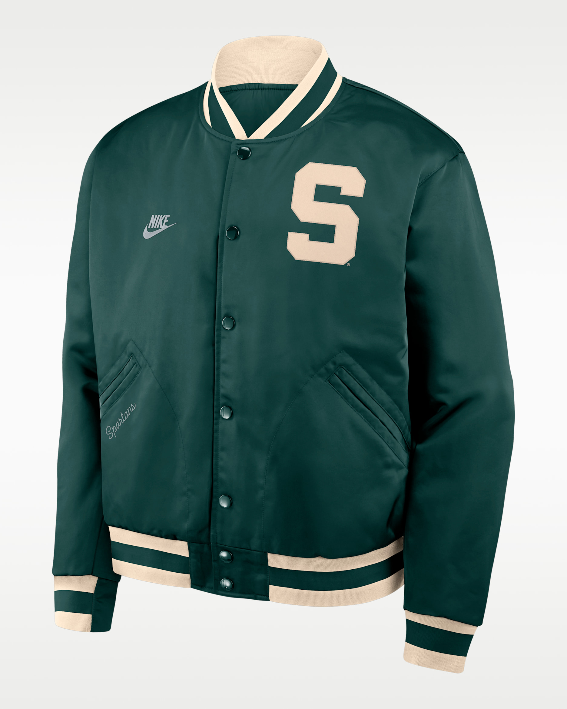 Chamarra bomber universitaria Nike de cierre a presión de largo completo para hombre Michigan State Legacy - Verde