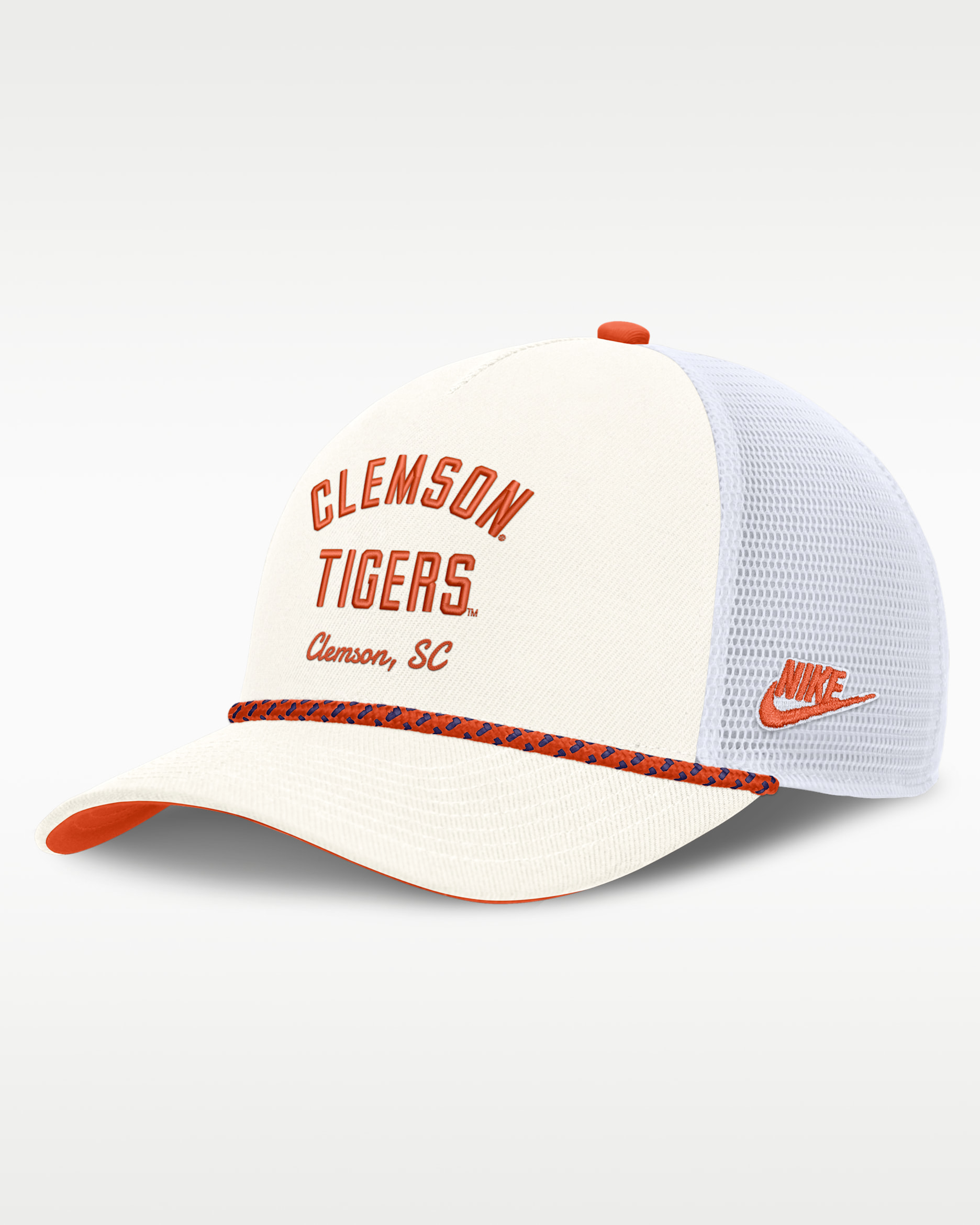 Clemson Denim Men's Nike College Trucker Adjustable Hat - White