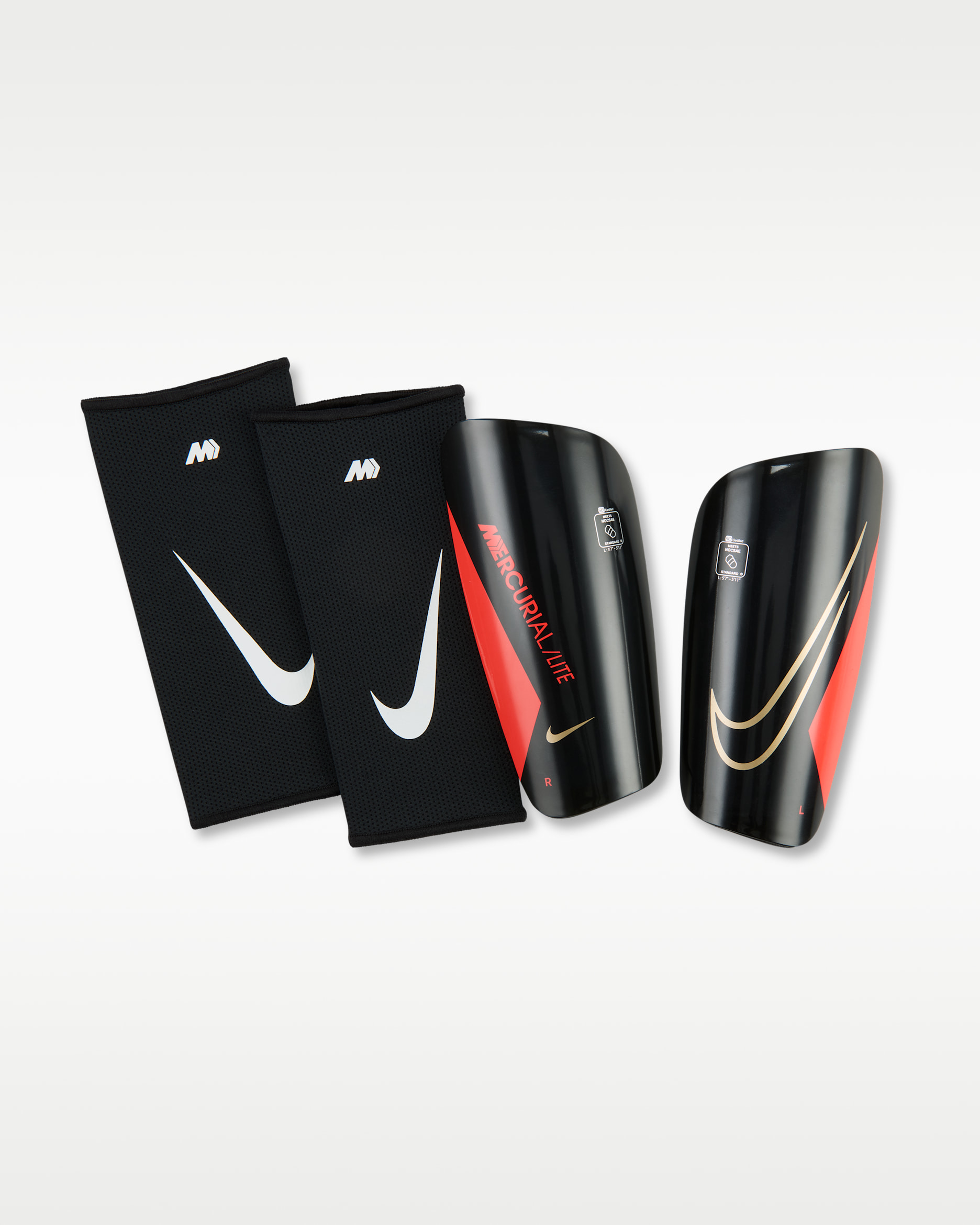 Nike Mercurial Lite Soccer Shin Guards - Black/Bright Crimson/Blur