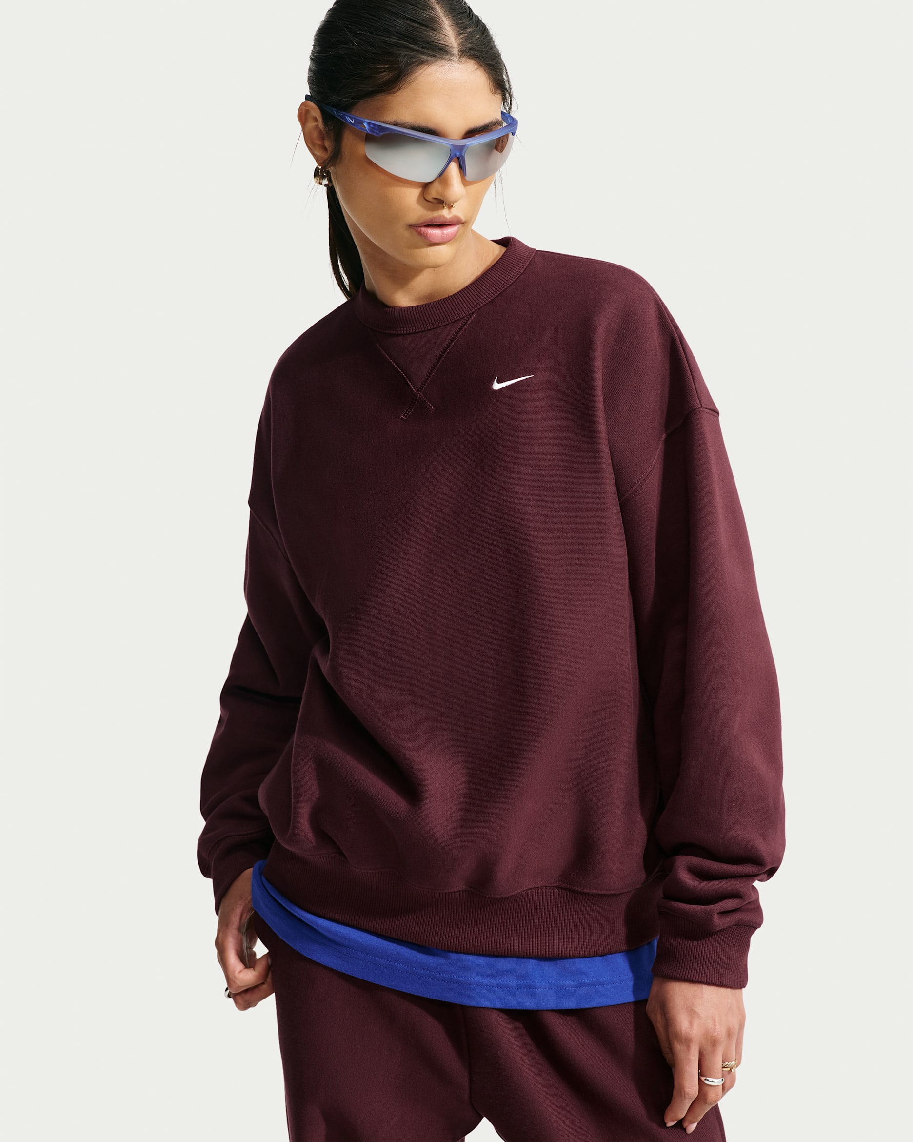Ekstra stor Nike Studio Fleece Heavyweigth med rund hals til dame - Mystic Dates/Sail