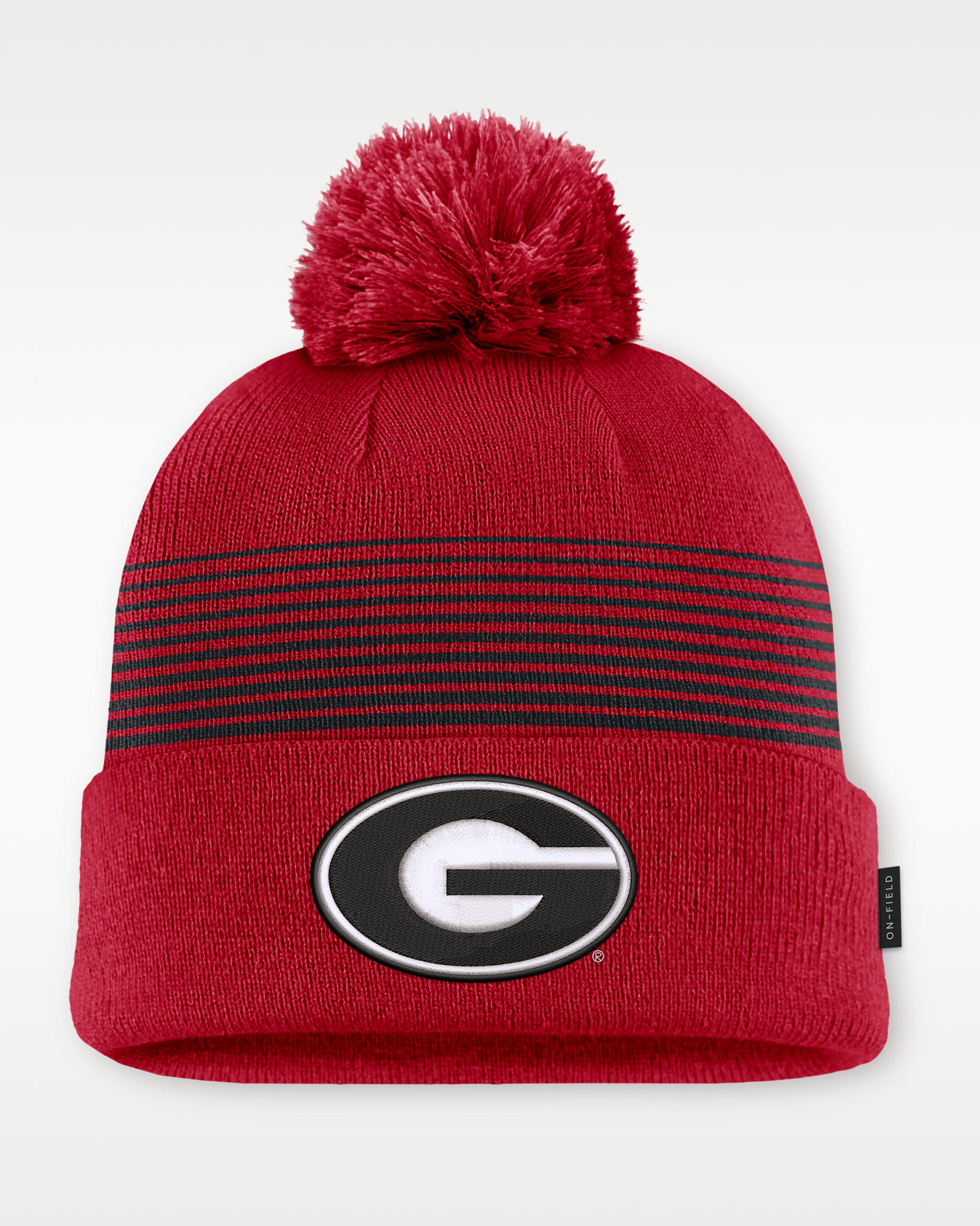 Georgia Sideline Peak Men's Nike College Cuffed Pom Beanie - University Red/Black