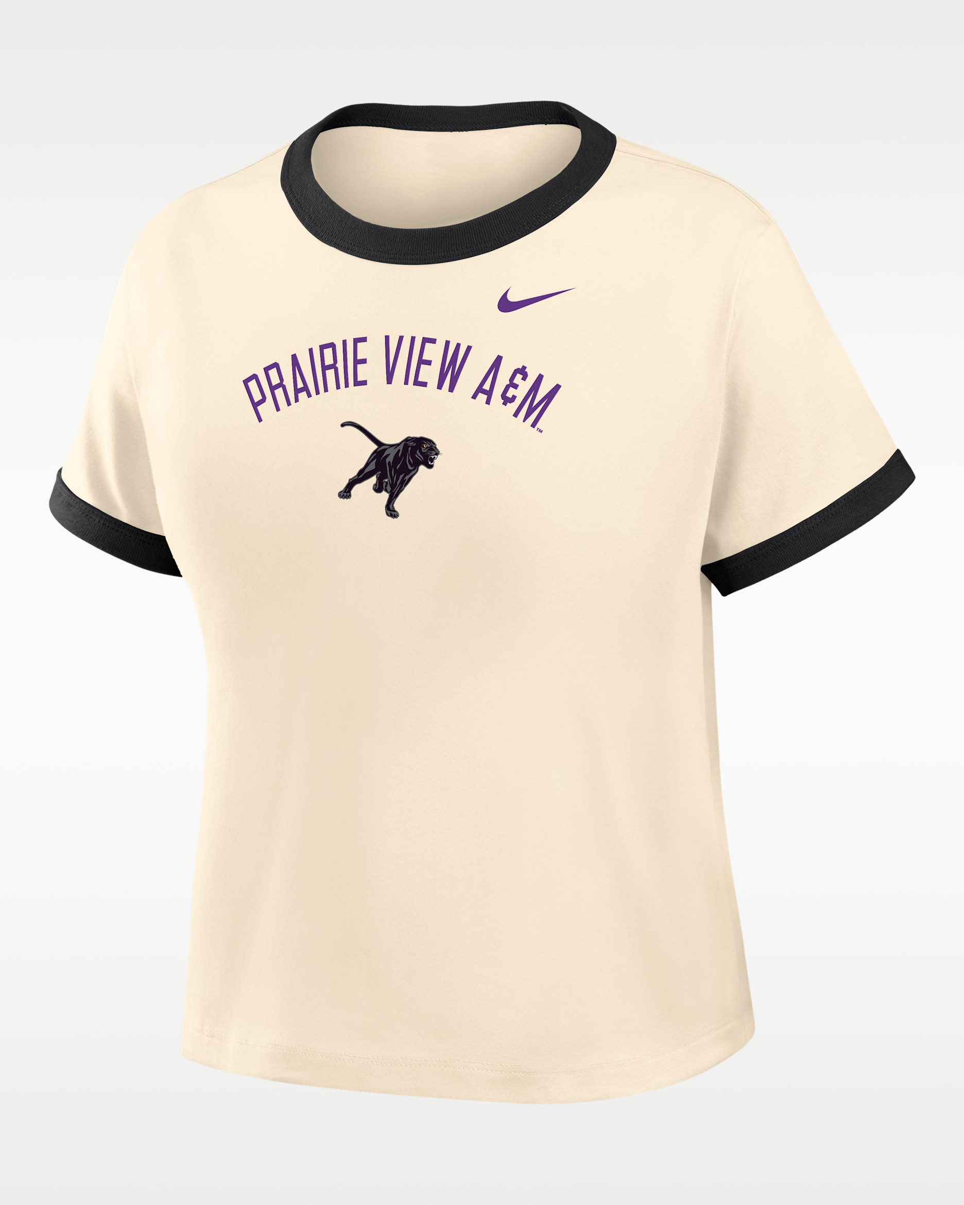 Nike College (Prairie View A&M University) Women's Cropped Ringer T-Shirt - Natural/Black