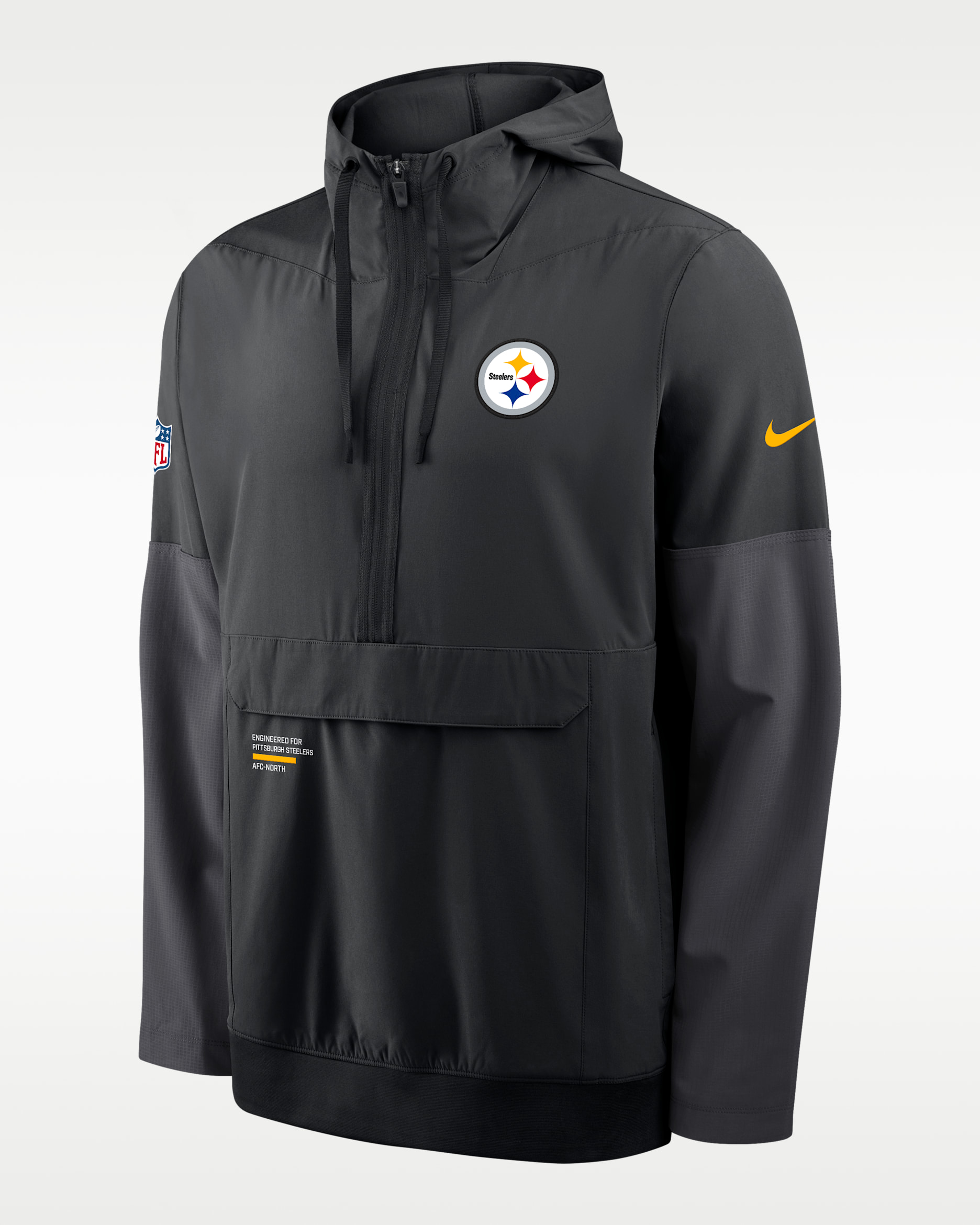Chamarra Nike de la NFL de medio cierre con gorro para hombre Pittsburgh Steelers Well Rounded Anorak - Negro