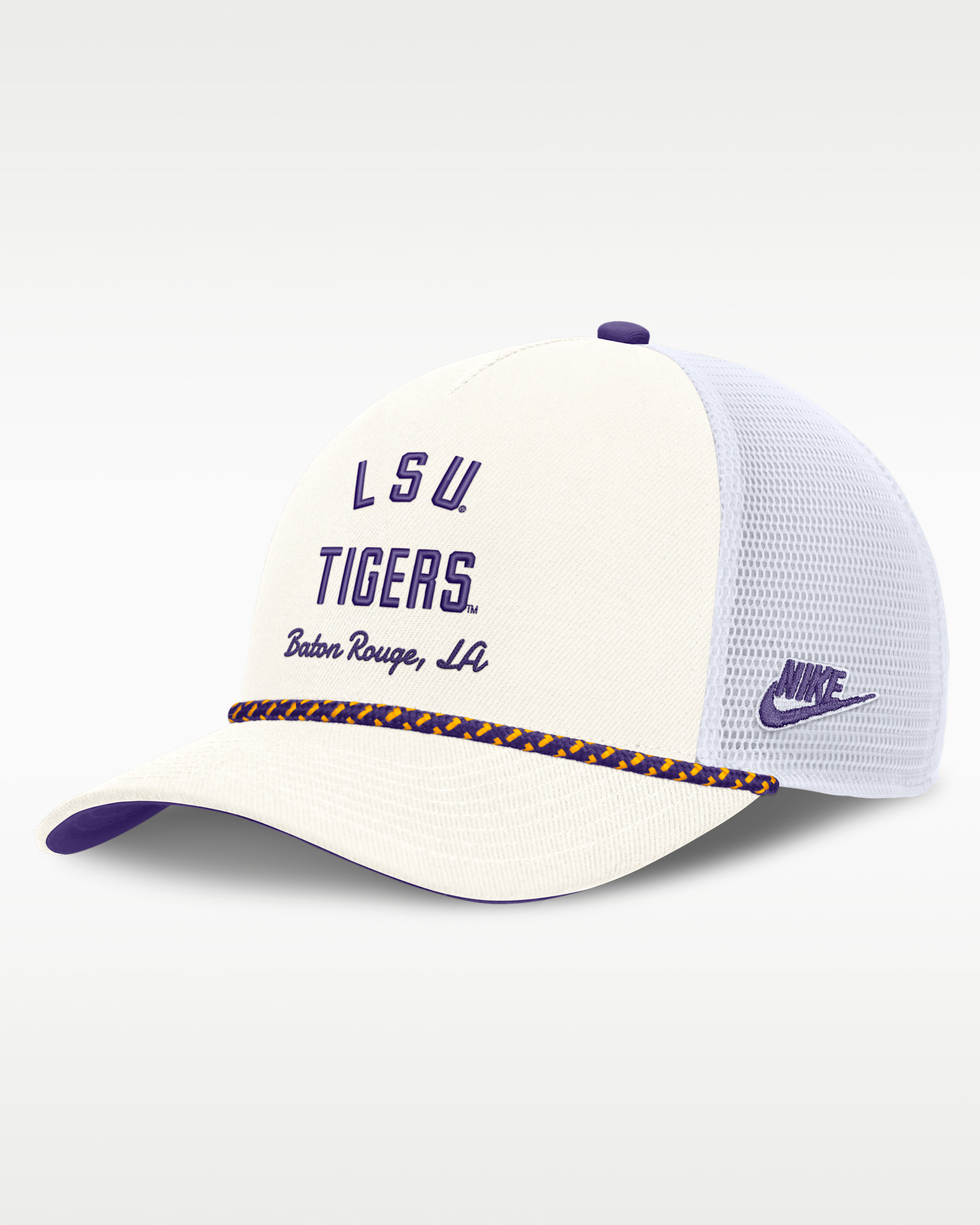LSU Denim Men's Nike College Trucker Adjustable Hat - White