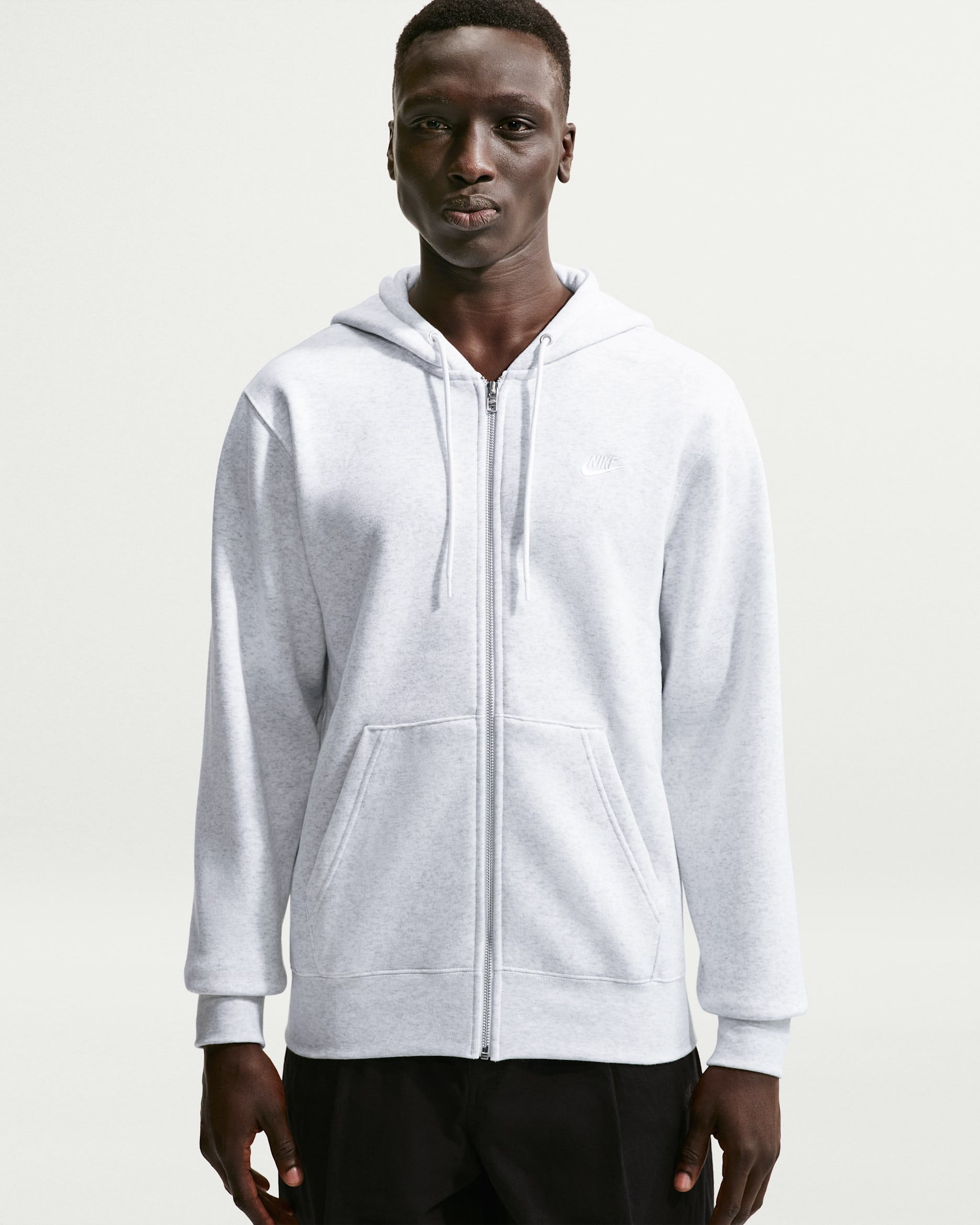 Nike Club Men's Full-Zip Fleece Hoodie - Birch Heather/White/White