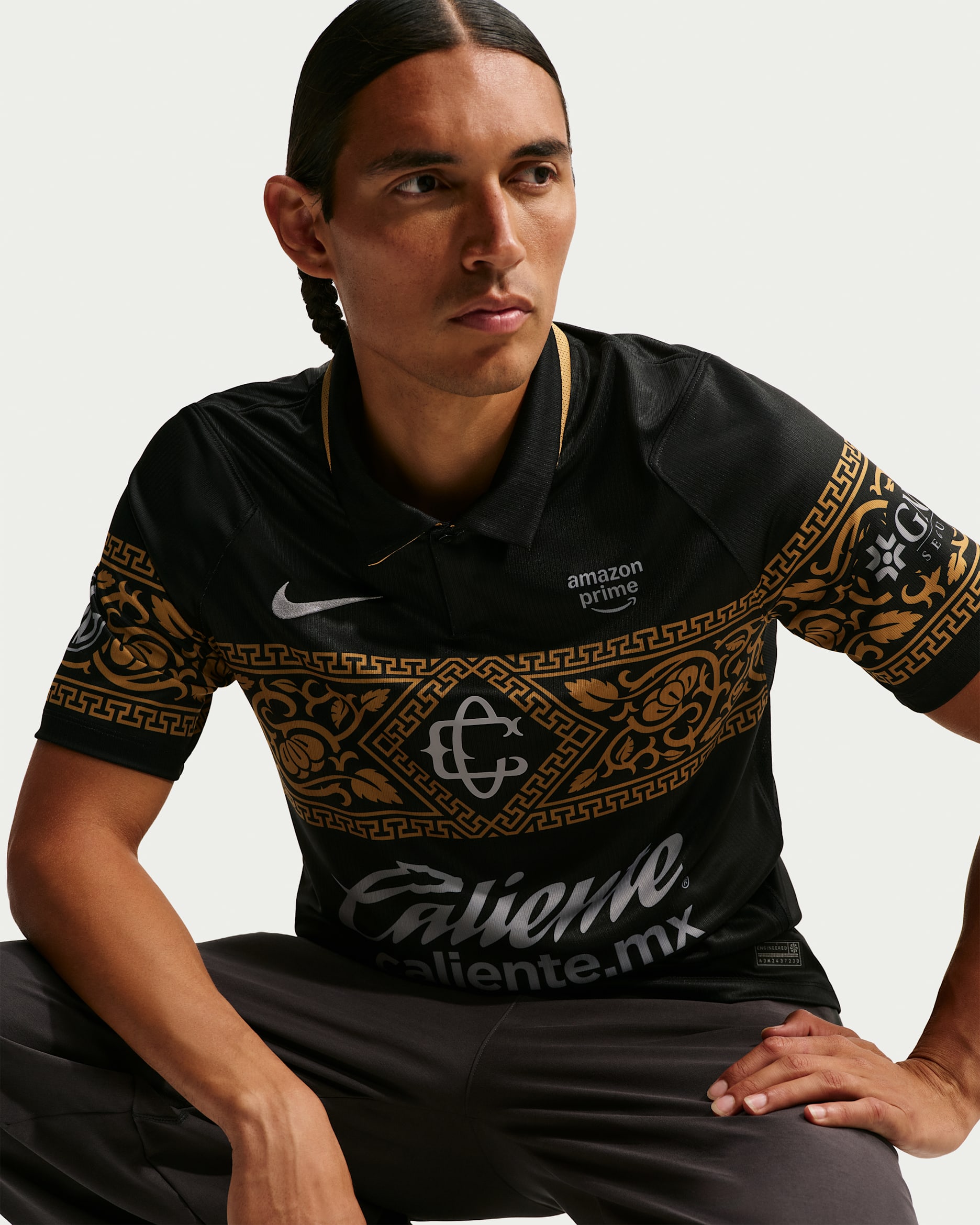Jersey de futbol Nike Dri-FIT Replica del C.D. Guadalajara alternativo 2026/27 Stadium para hombre - Negro/Oro genuino/Plata liso/Plata liso