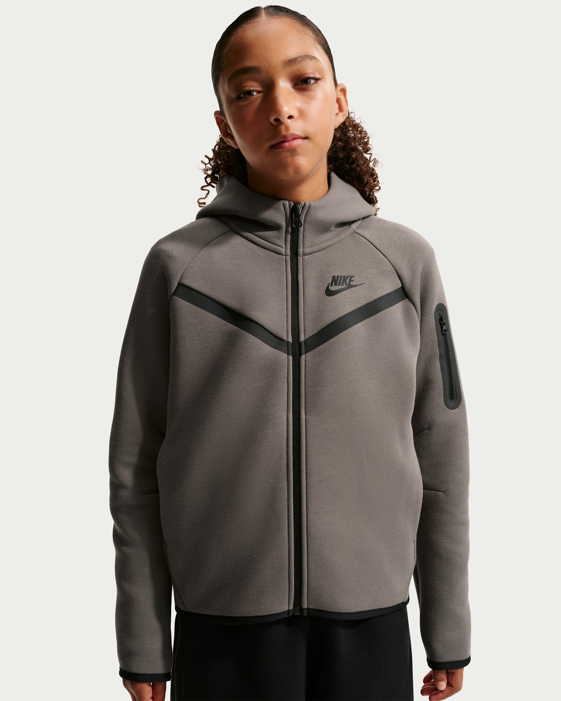 Nike Sportswear Tech Fleece hettejakke til jente - Cave Stone/Svart/Svart