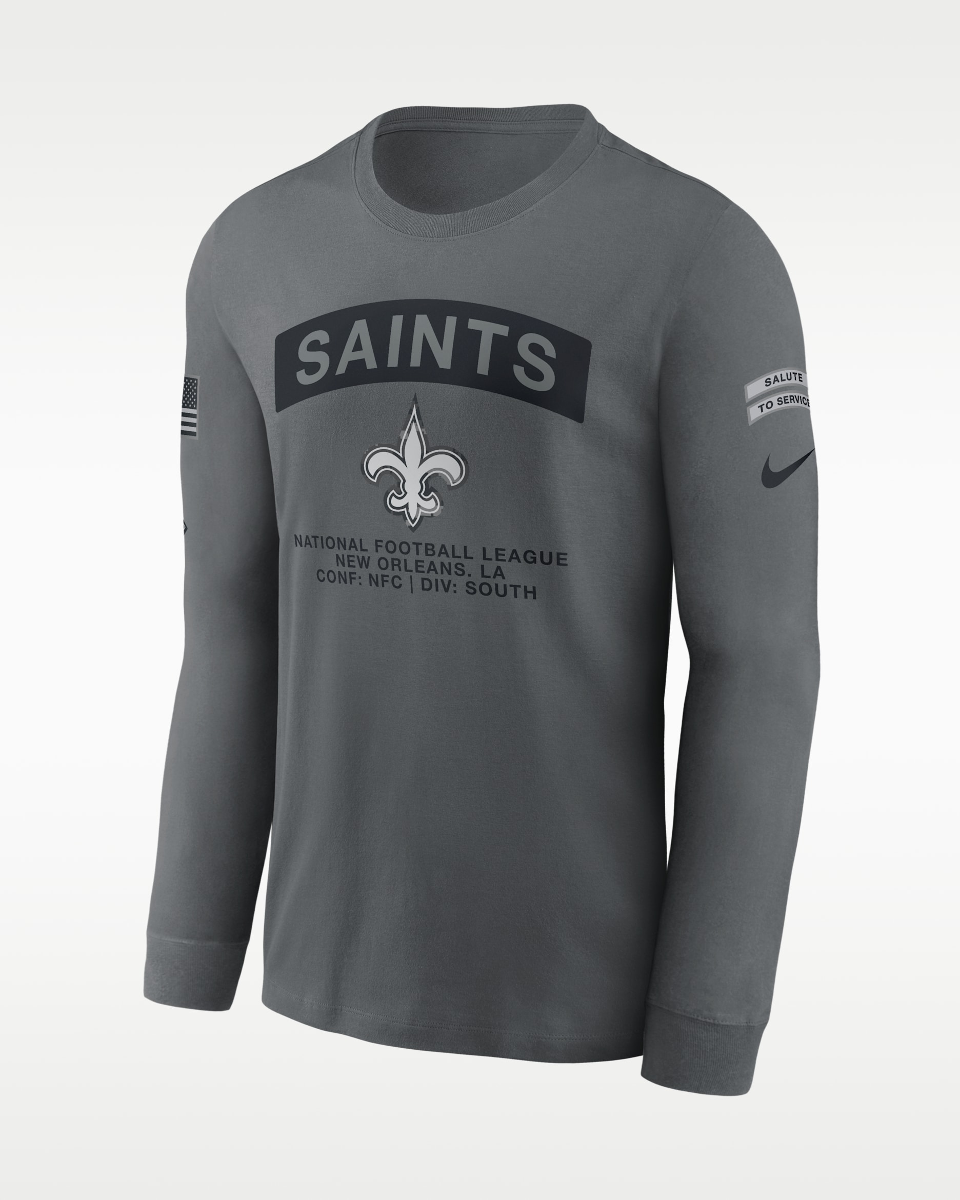 Playera de manga larga Nike de la NFL para hombre New Orleans Saints Salute to Service - Gris