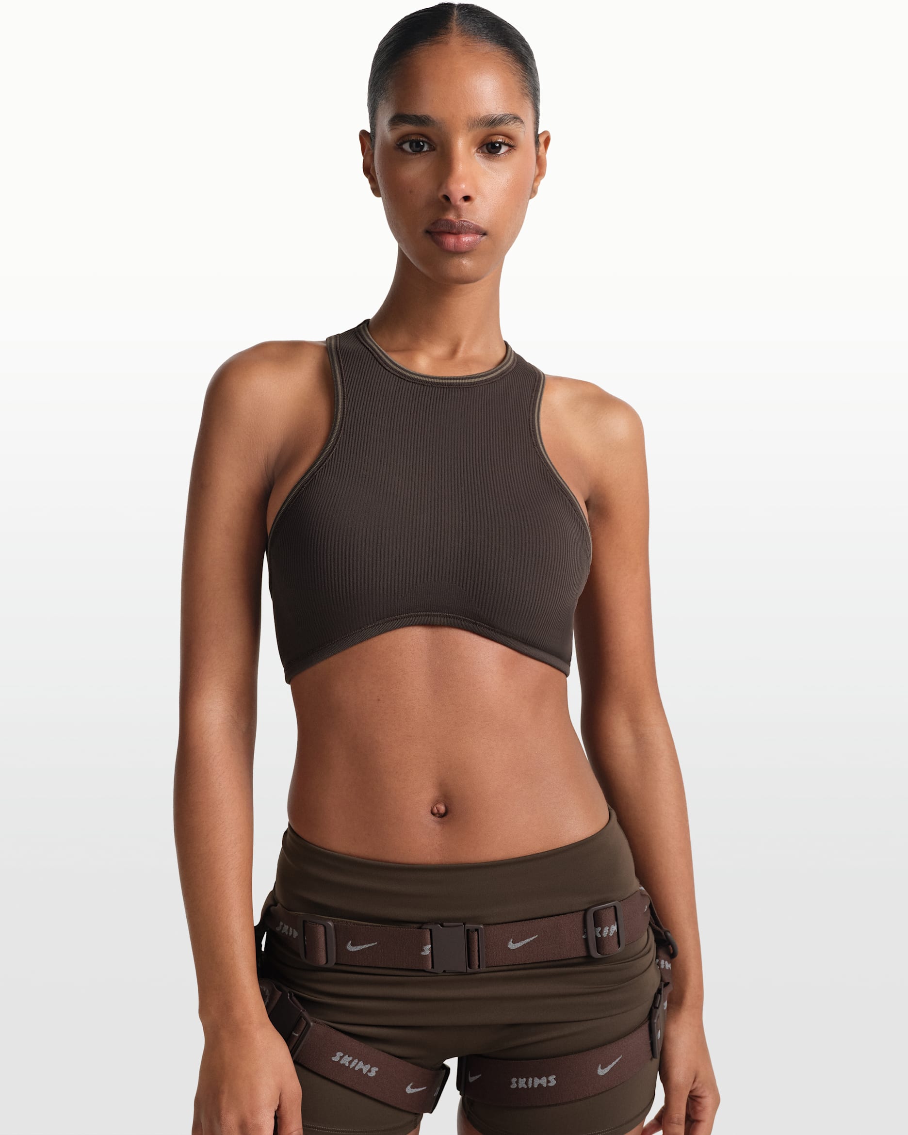 NikeSKIMS Ribbed Seamless Women's Racerneck Bra - NSKM PHOENIX/NSKM TRUFFLE