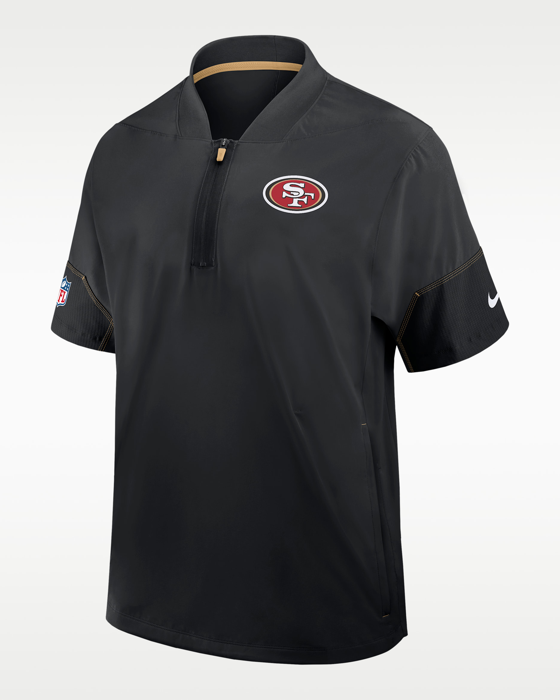 San Francisco 49ers Sideline Coach Men's Nike NFL 1/2-Zip Short-Sleeve Hooded Jacket - Black/Club Gold