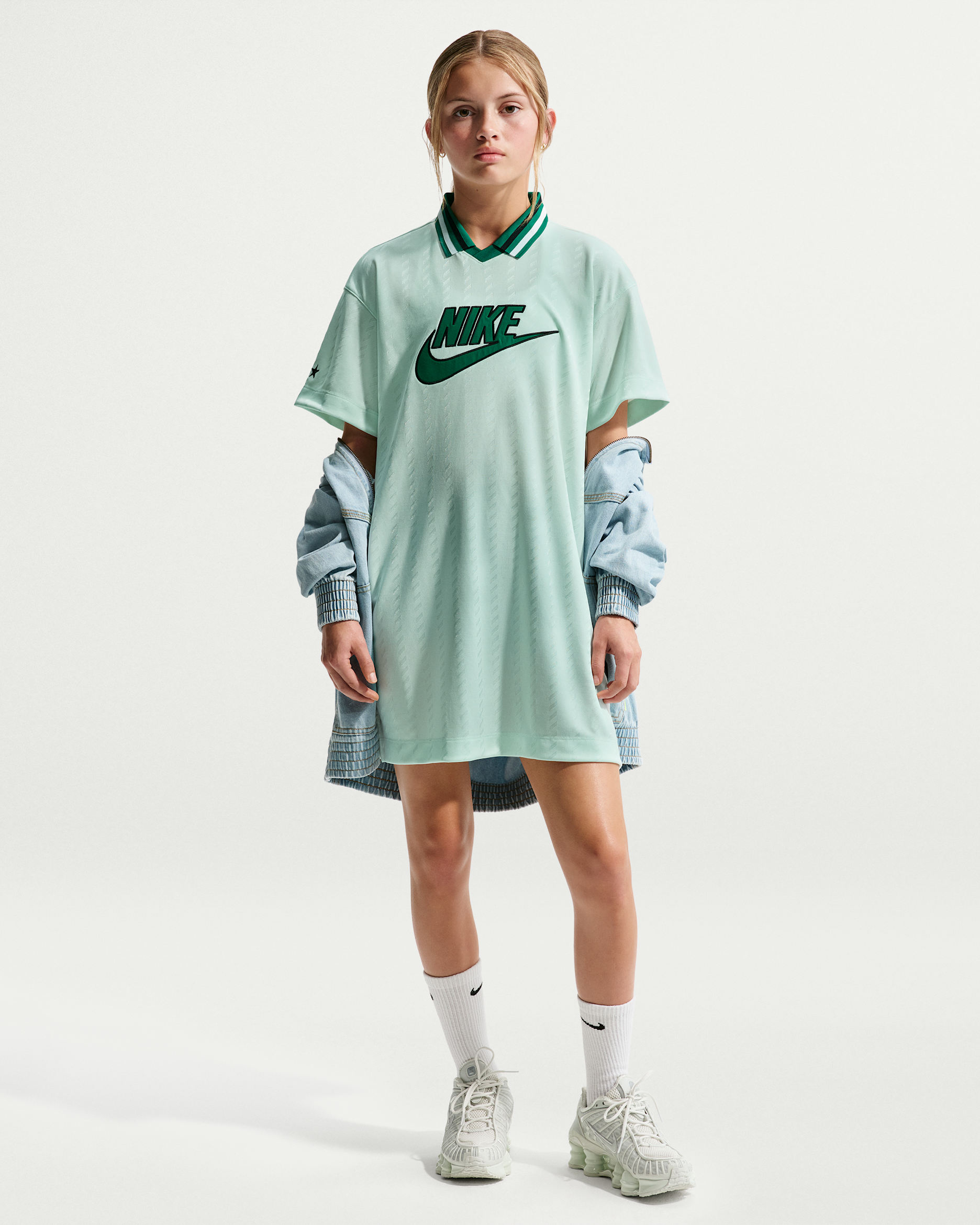 Nike Sportswear Older Kids' (Girls') Short-Sleeve Jersey Dress - Barely Green/Malachite/Black/Malachite