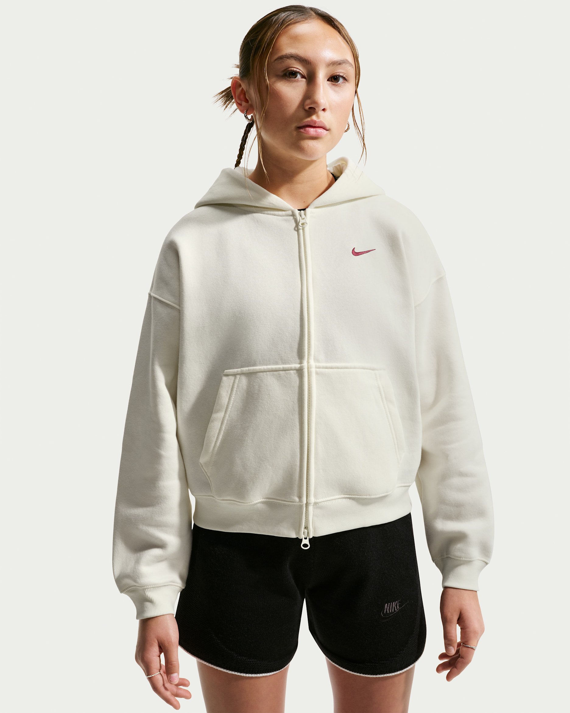Sweat oversize à capuche et zip Nike Sportswear Studio Fleece pour ado (fille) - Sail/Pink Smoke