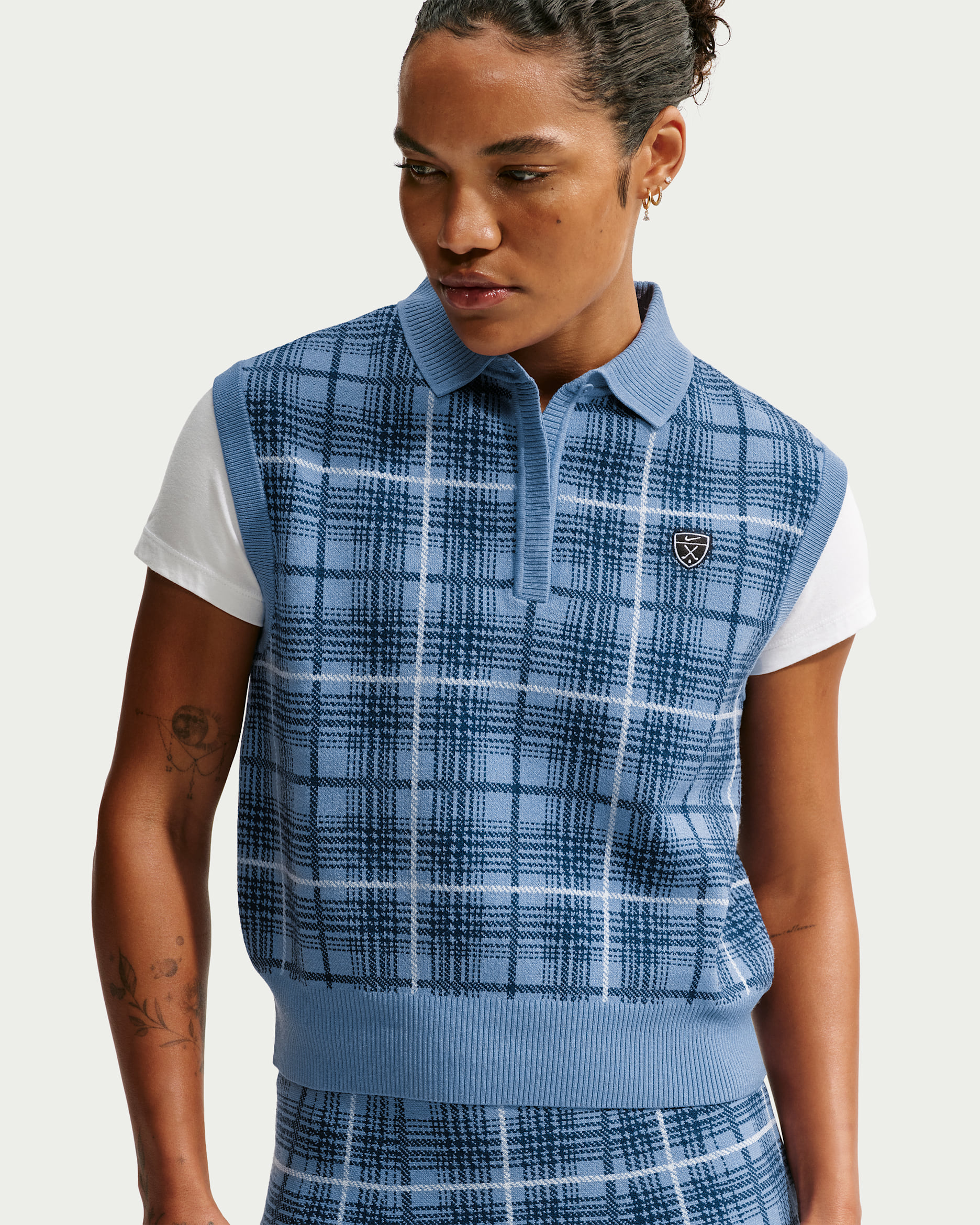 Nike Fairway Fresh Women's Plaid Golf Sweater Vest - Work Blue/White
