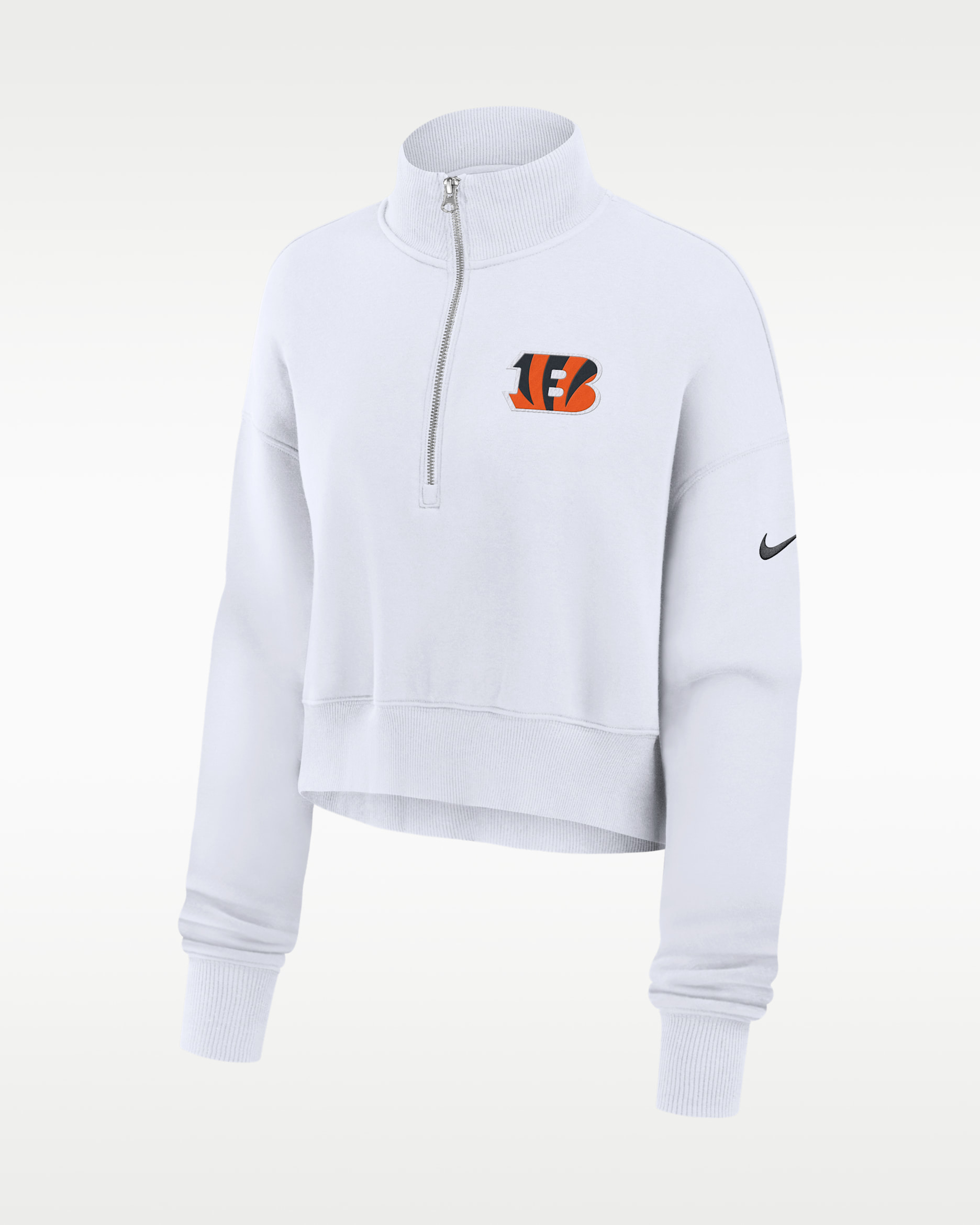 Cincinnati Bengals Primetime Phoenix Women's Nike NFL Oversized Cropped 1/4-Zip Crew - White