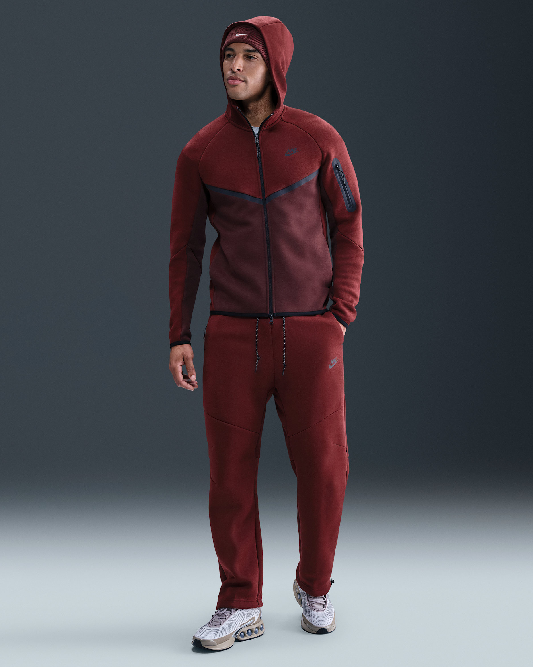 Nike Tech Men's Open-Hem Fleece Pants - Dark Team Red/Black