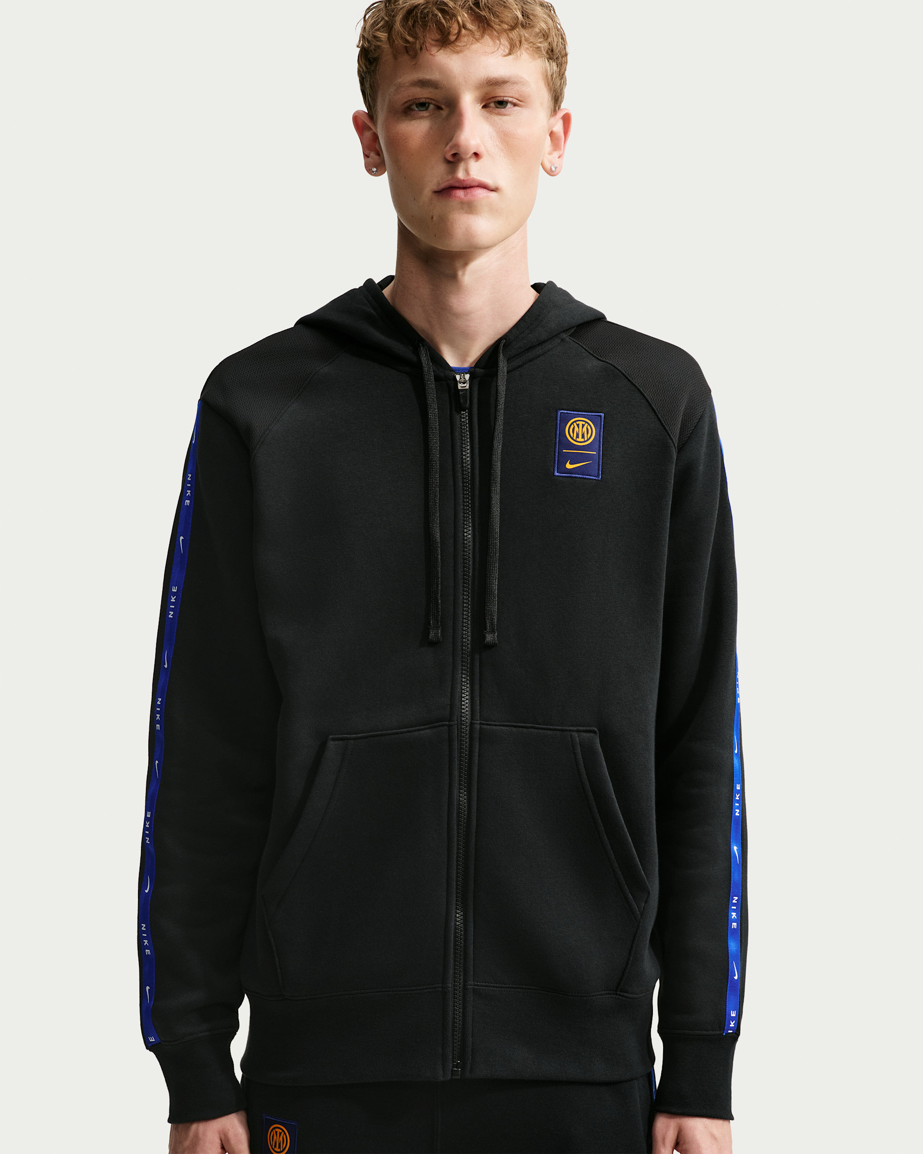 Dessuadora de futbol amb caputxa i cremallera completa de teixit Fleece Inter de Milà City Side Nike - Home - Negre/University Gold