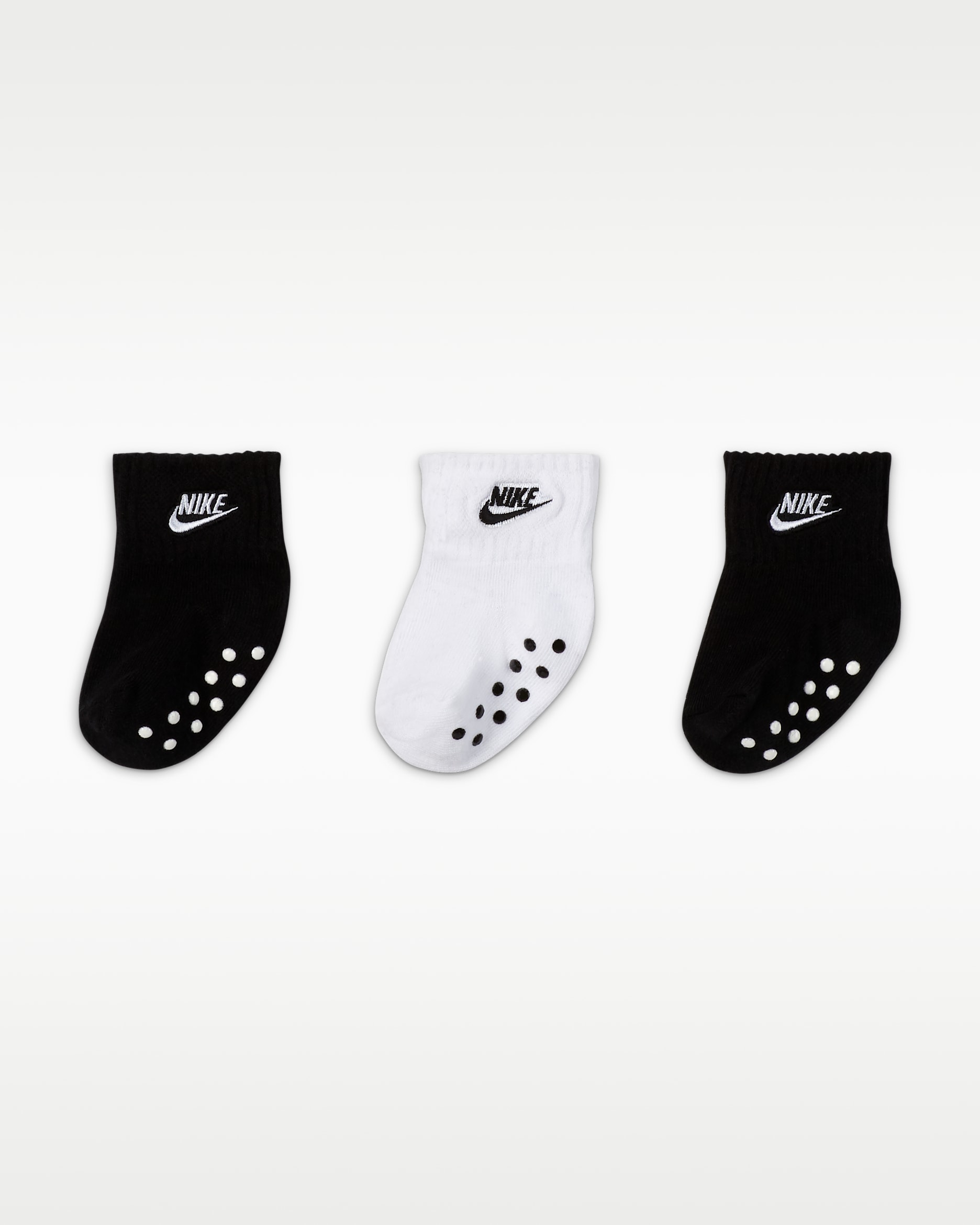 Nike Baby (6–12M) Gripper Ankle Socks (3 Pairs) - Multi-Colour/Black/White
