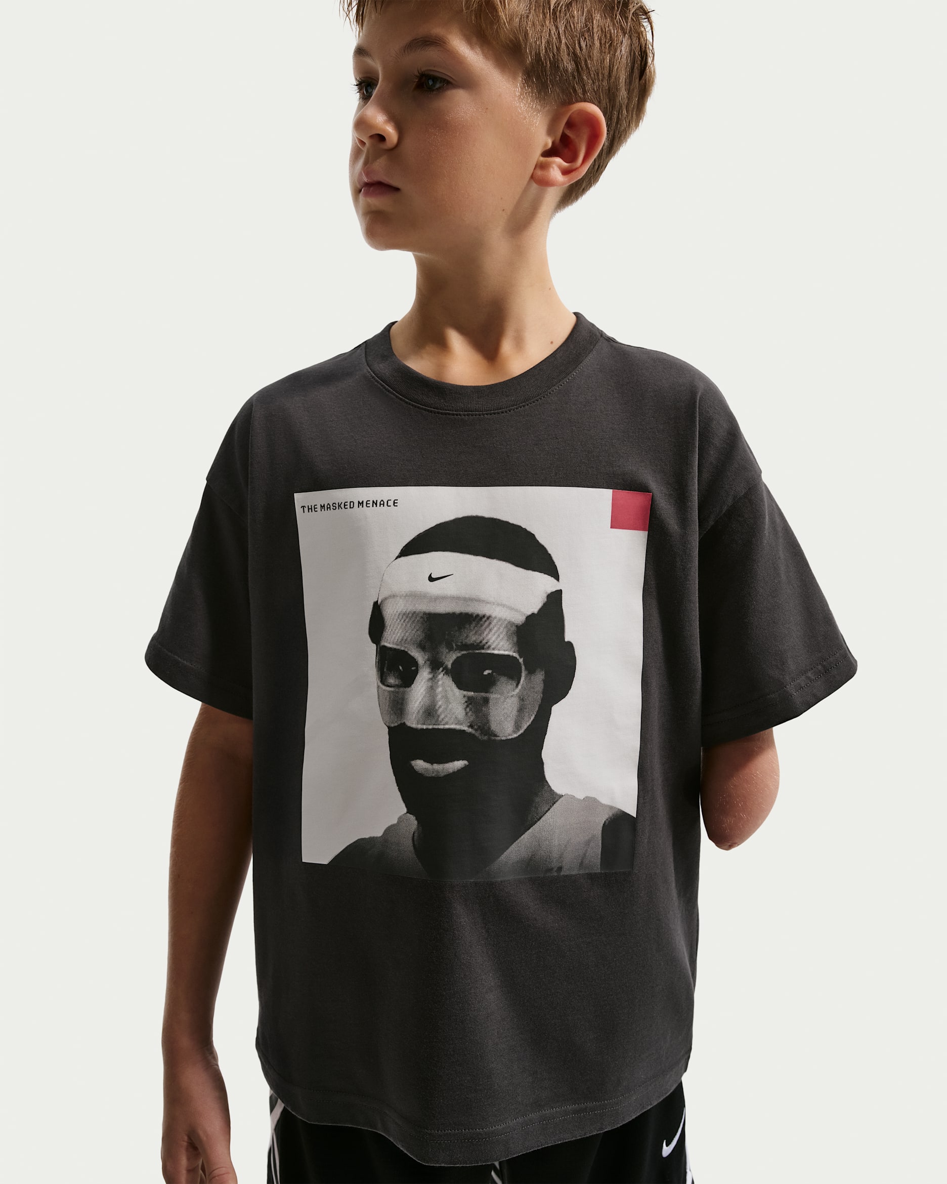 LeBron "Masked Menace" Kids' Basketball T-Shirt - Off Noir
