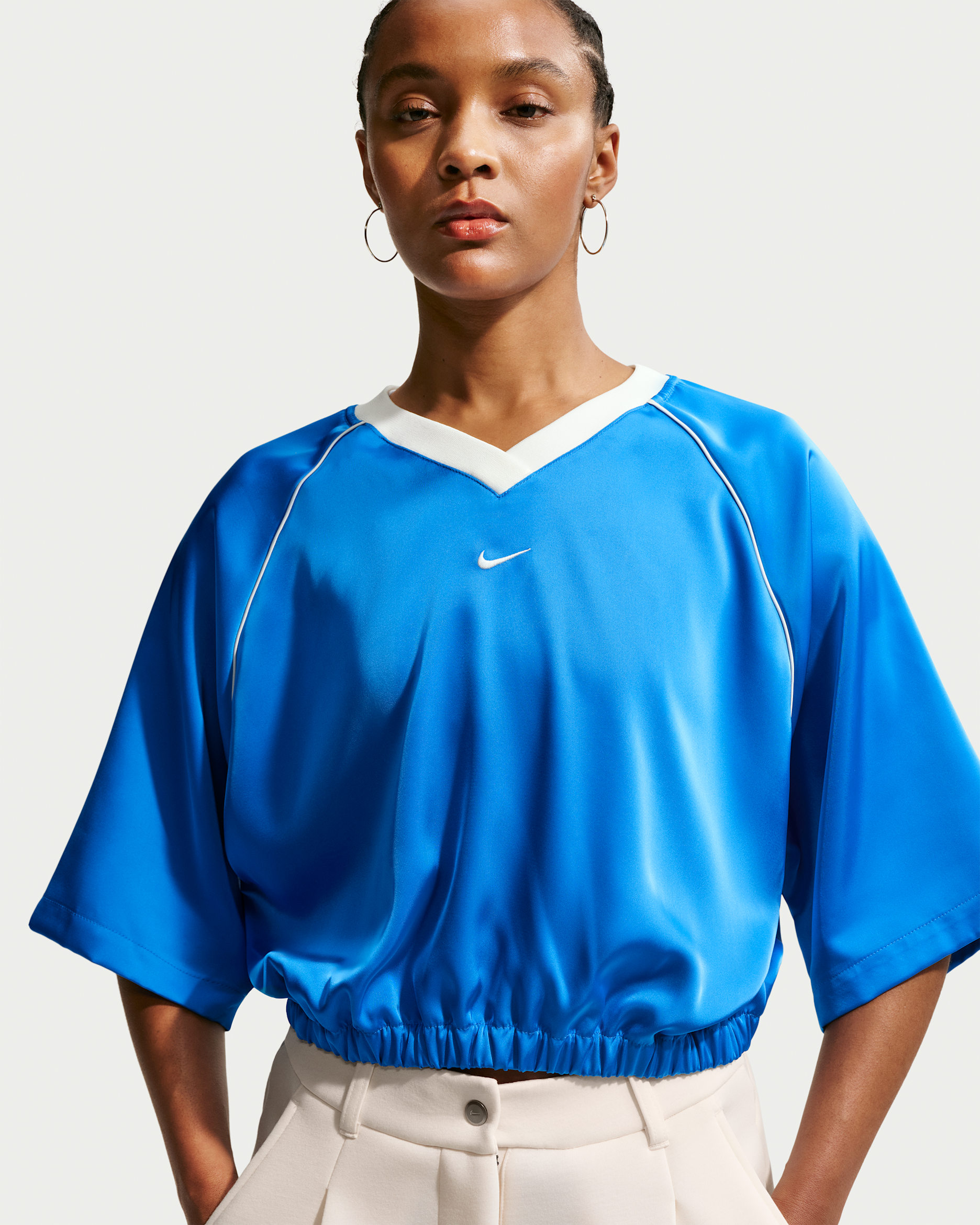 Nike Sportswear Women's Oversized Satin Top - Light Photo Blue/Sail