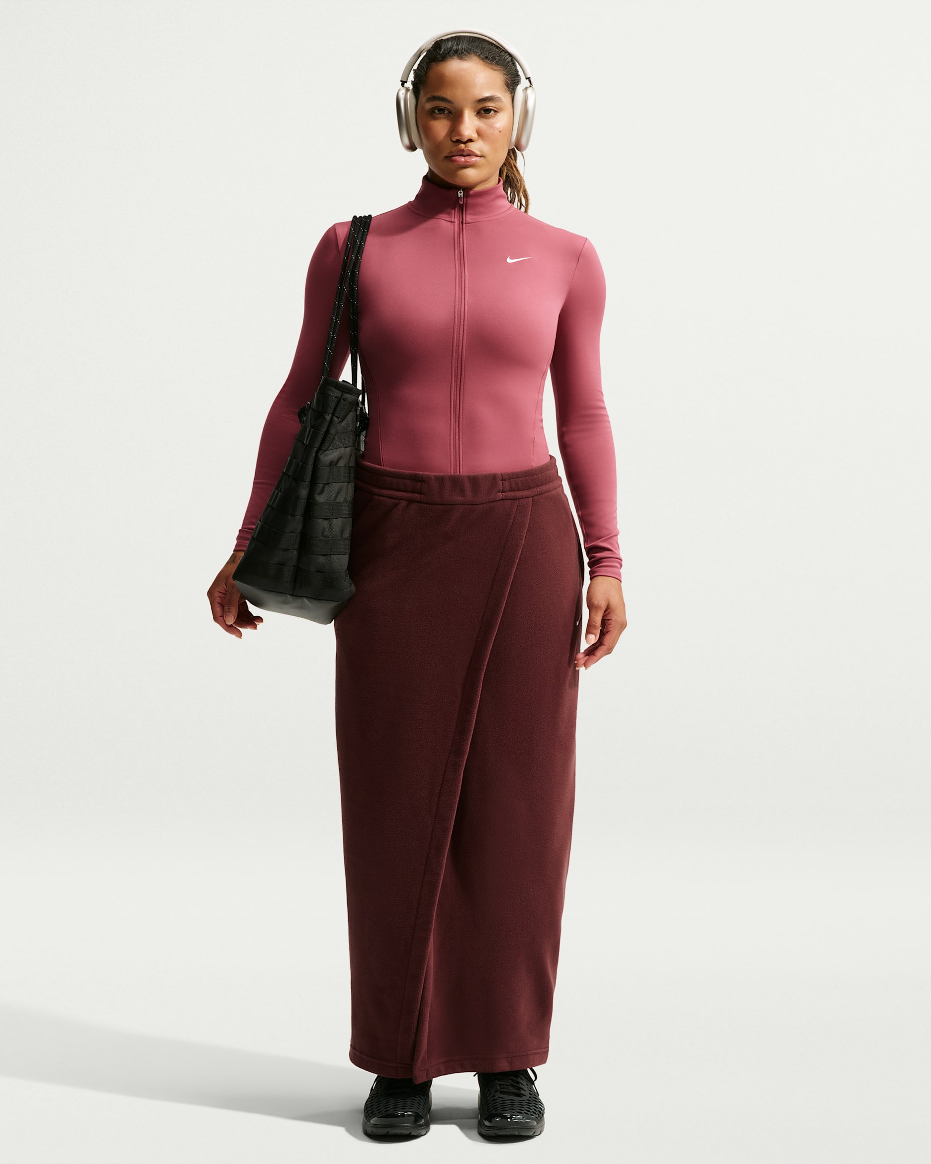 Nike One Women's Therma-FIT Mid-Rise Fleece Maxi Skirt - Mystic Dates/White