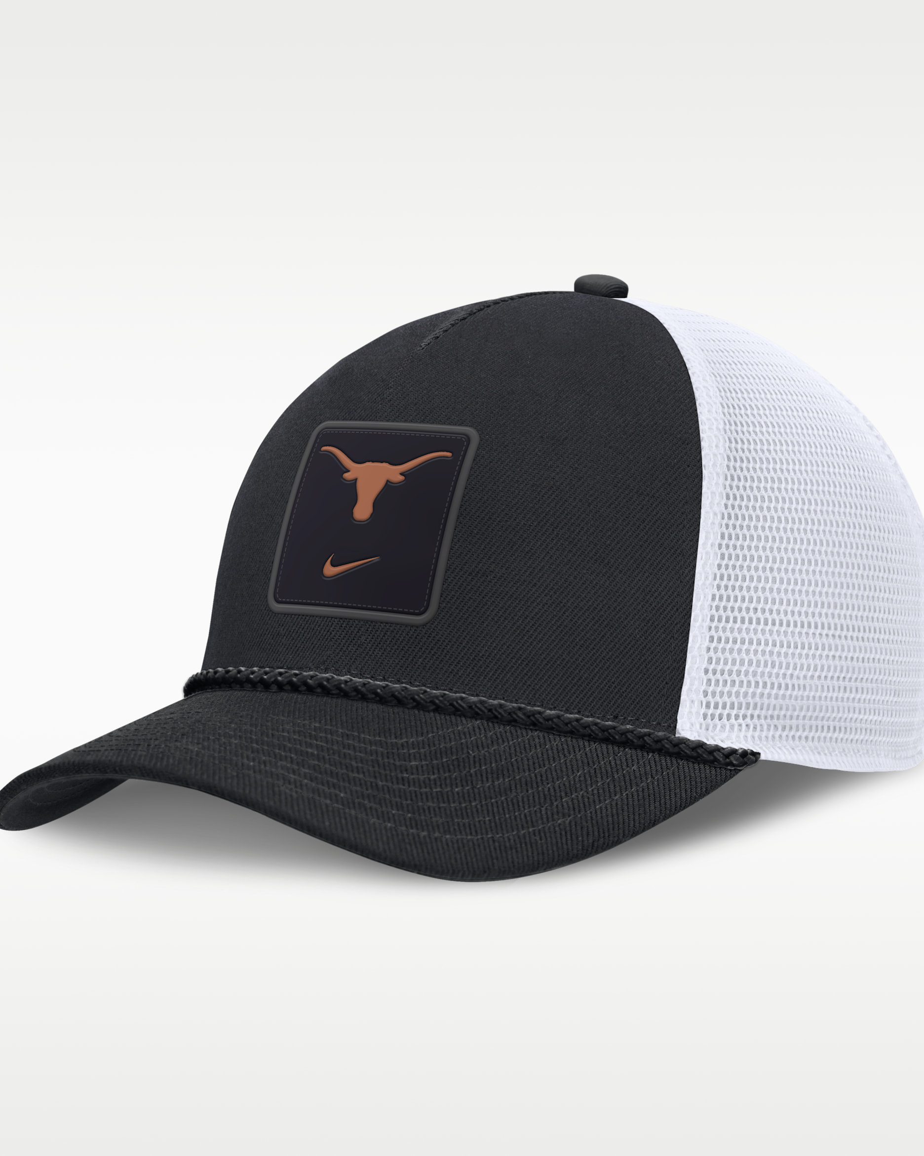 Gorra de rejilla universitaria ajustable Nike para hombre Texas Sideline Gameday Rope - Negro/Blanco