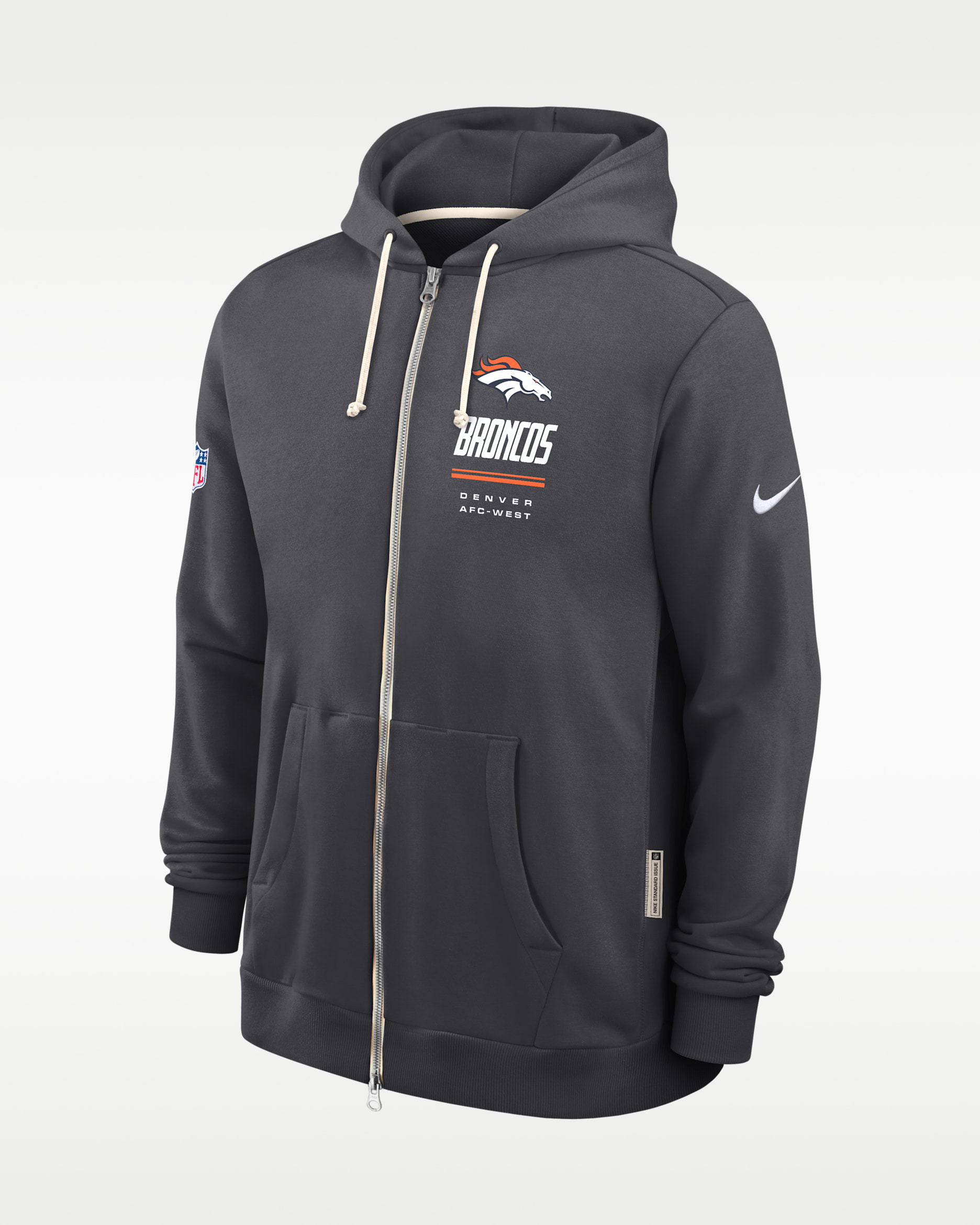 Denver Broncos Sideline Standard Issue Men's Nike Dri-FIT NFL Full-Zip Hoodie - Charcoal