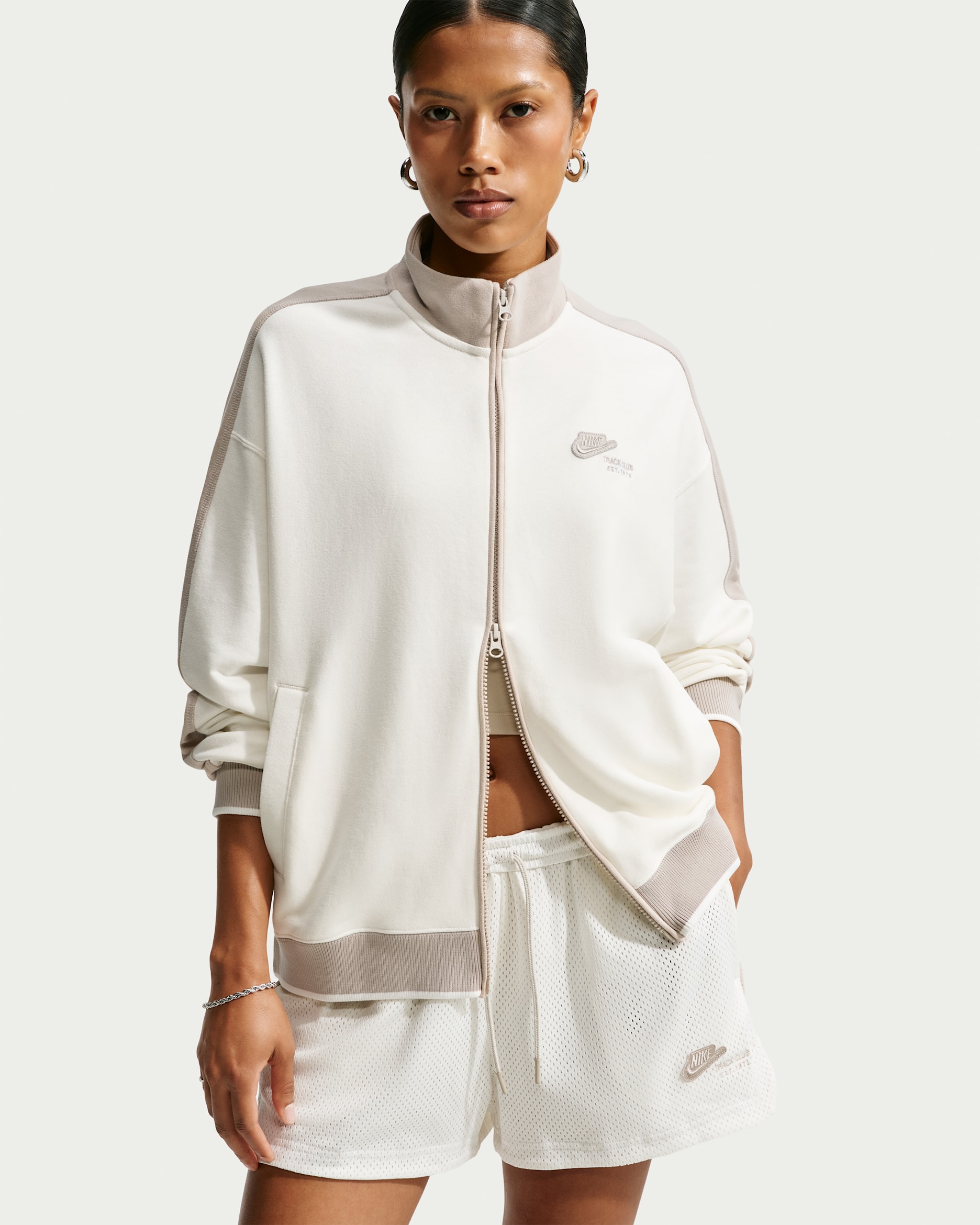 Chamarra deportiva para mujer Nike Studio Fleece Lightweight "French Terry" - Vela/Crema II/Crema II