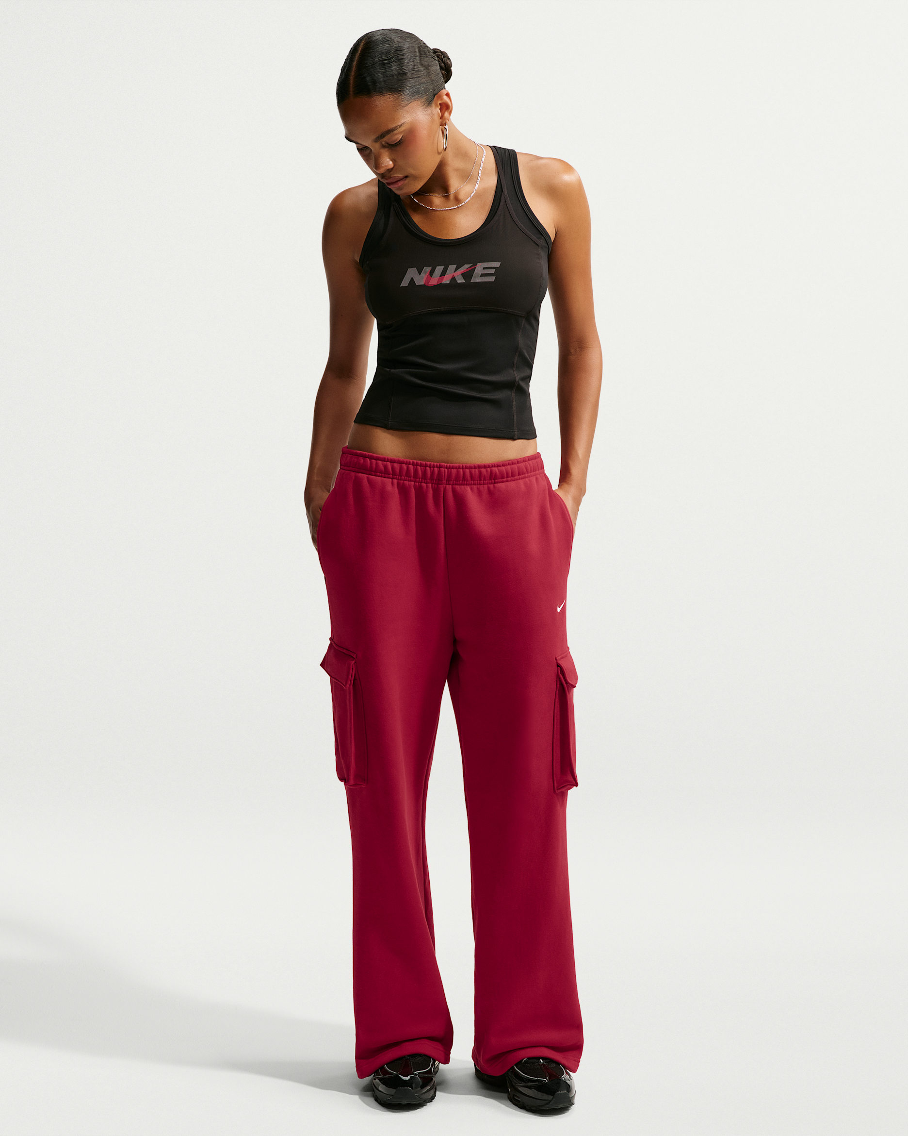 Nike Studio Fleece Medium Weight Women's Oversized High-Rise Cargo Pants - Tough Red/Sail