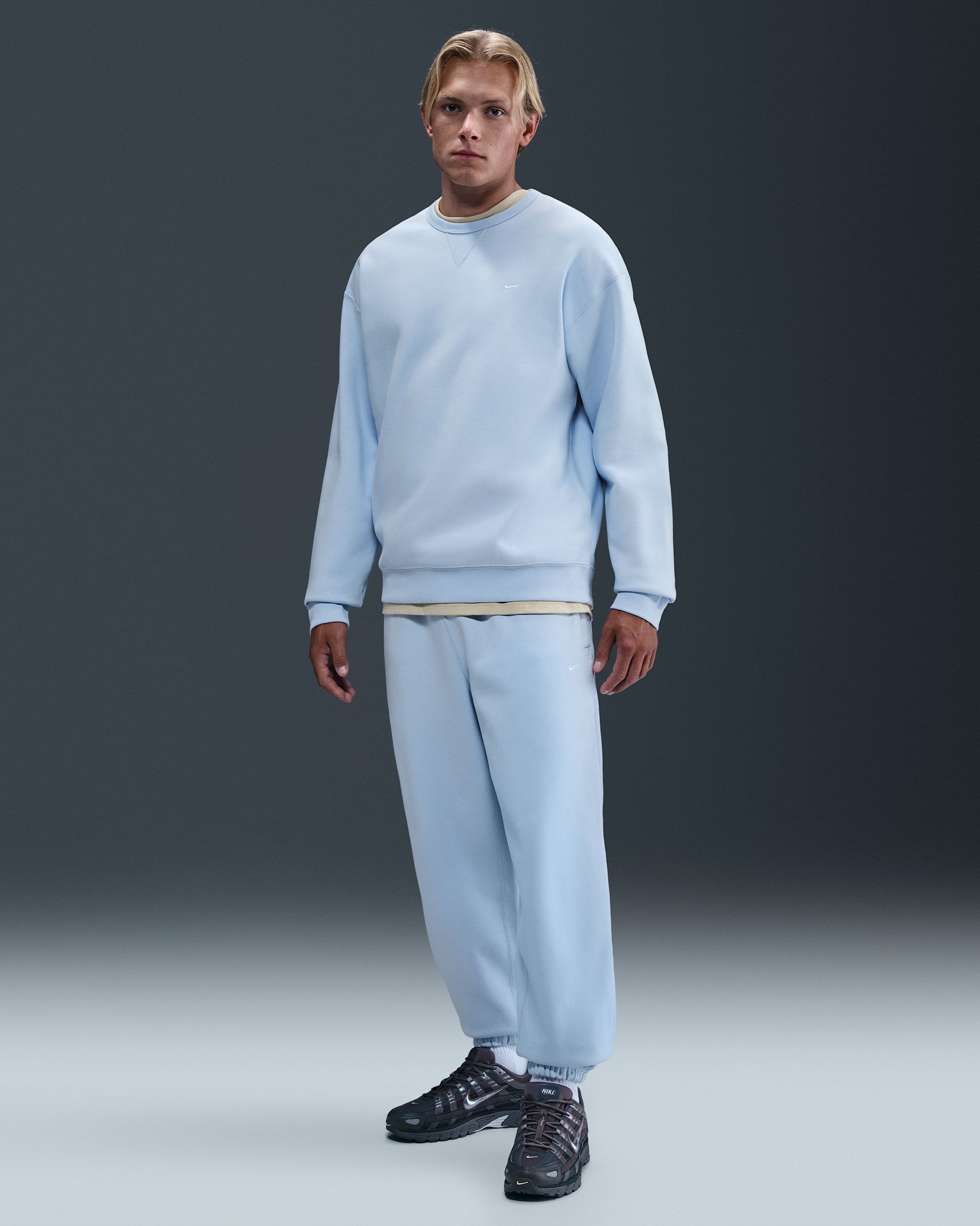 Pants de tejido Fleece con puños para hombre Nike Solo Swoosh - Azul celestino/Azul celestino/Blanco