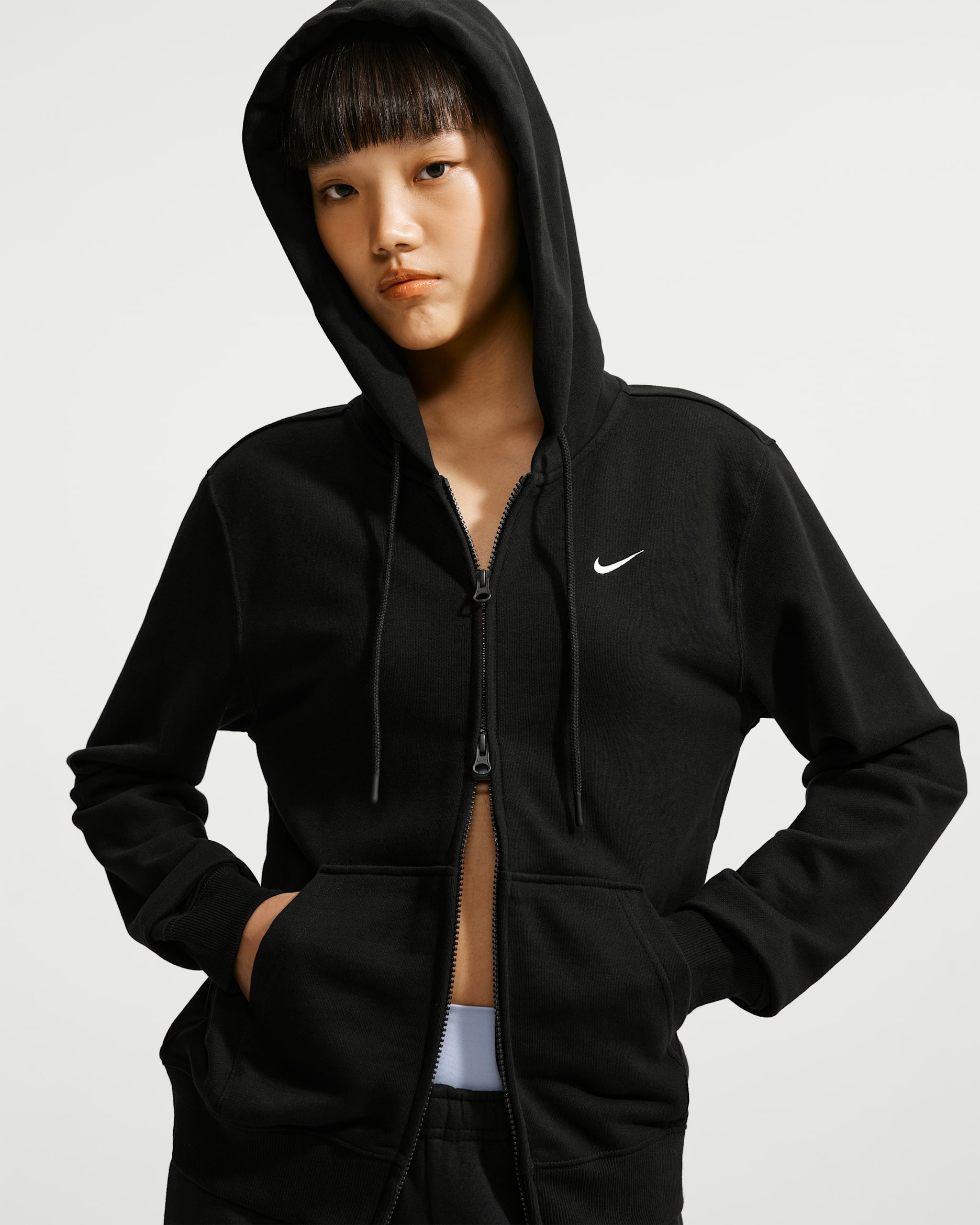 Nike Studio Fleece Lightweight Women's Full-Zip Hoodie - Total Black/Sail