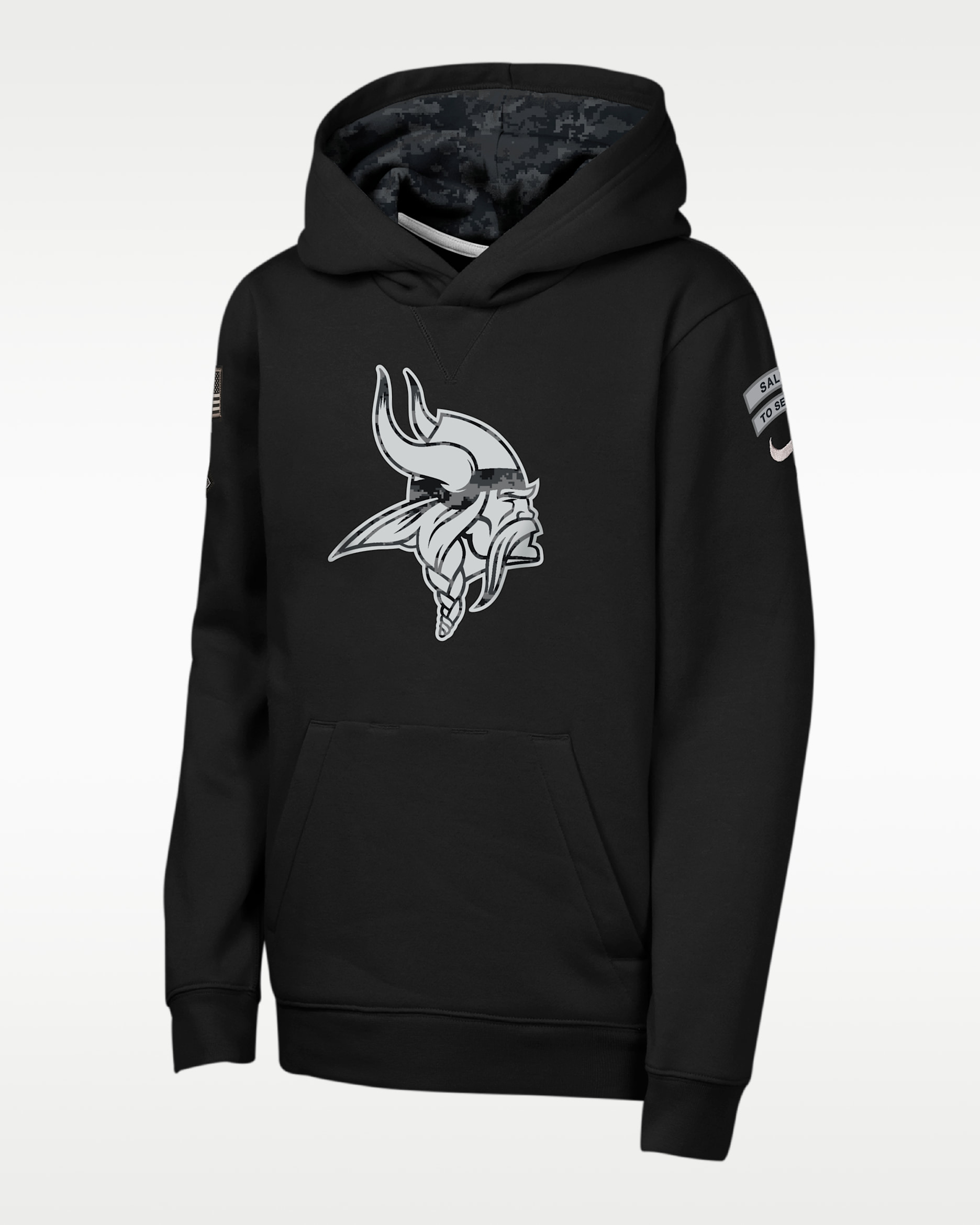 Sudadera con gorro sin cierre Nike de la NFL para niños talla grande Minnesota Vikings Salute to Service Sideline Club - Negro