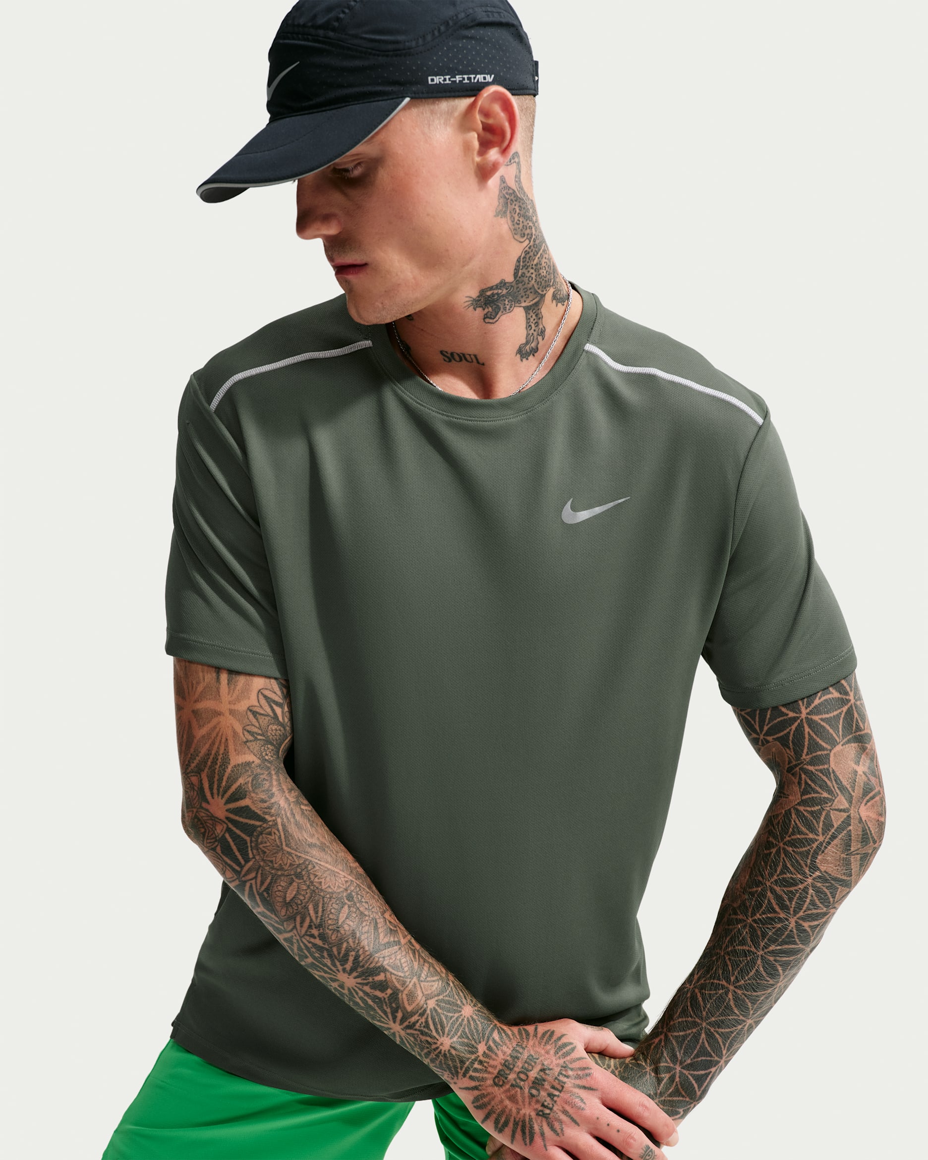 Nike Miler Men's Dri-FIT Short-Sleeve Running Top - Camo Green/Mineral Slate