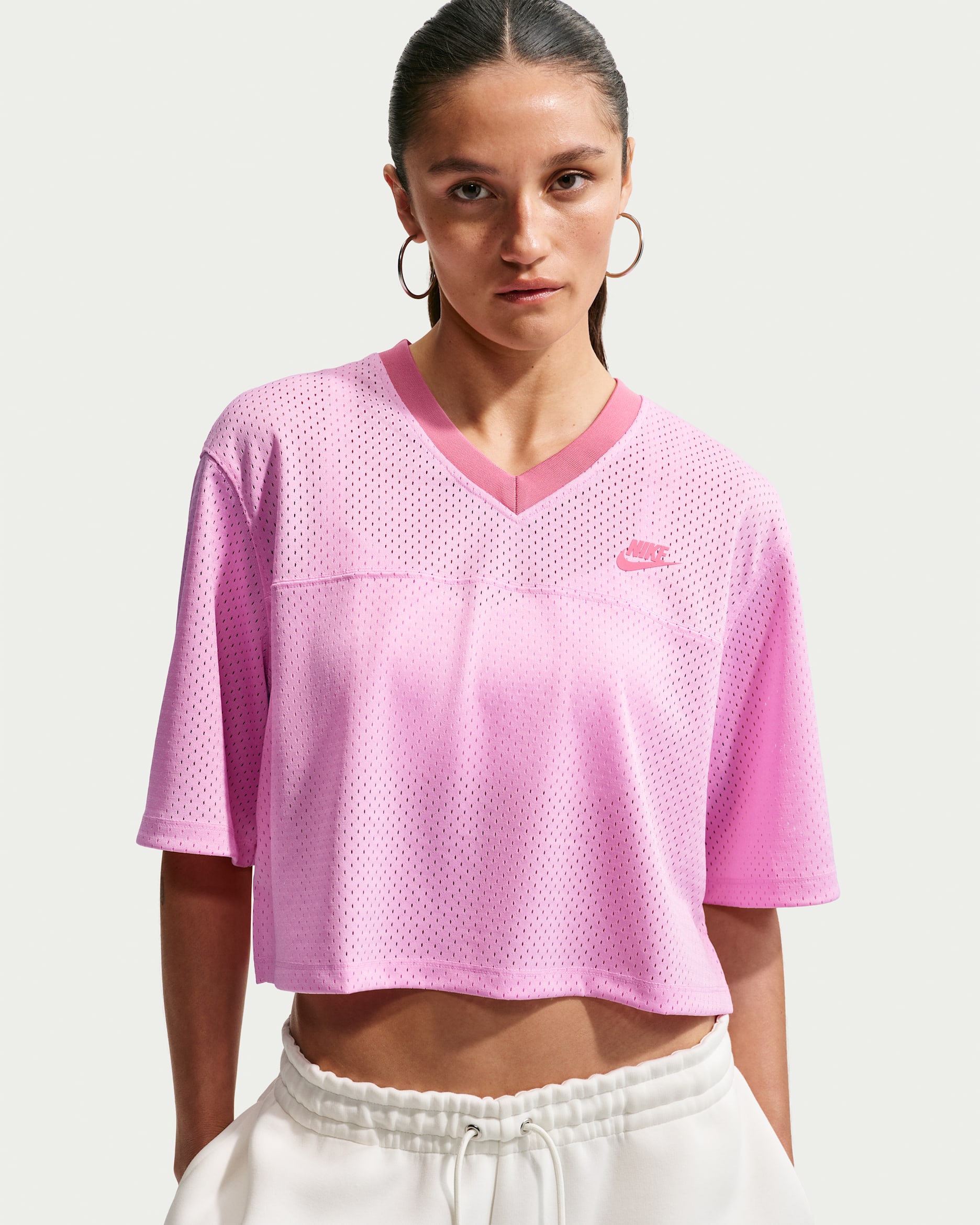 Jersey de malla cropped oversized Heritage para mujer Nike Sportswear - Rosa amanecer/Peonía/Peonía