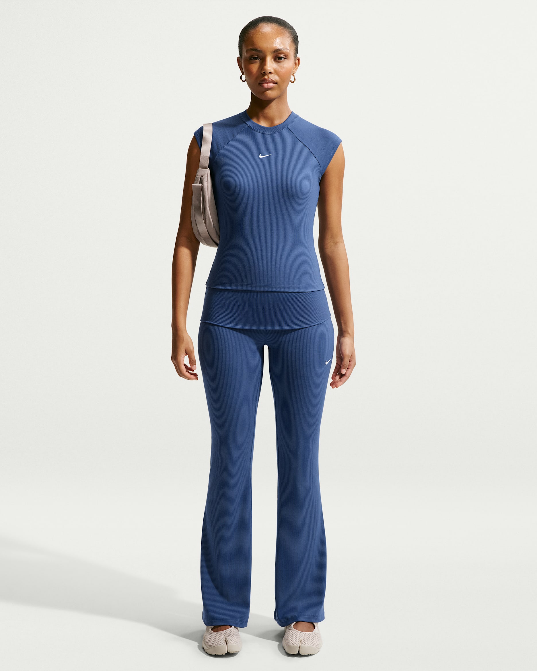 Nike Sportswear Chill Knit Women's Mid-Rise Tight Ribbed Pants - Mystic Navy/Sail