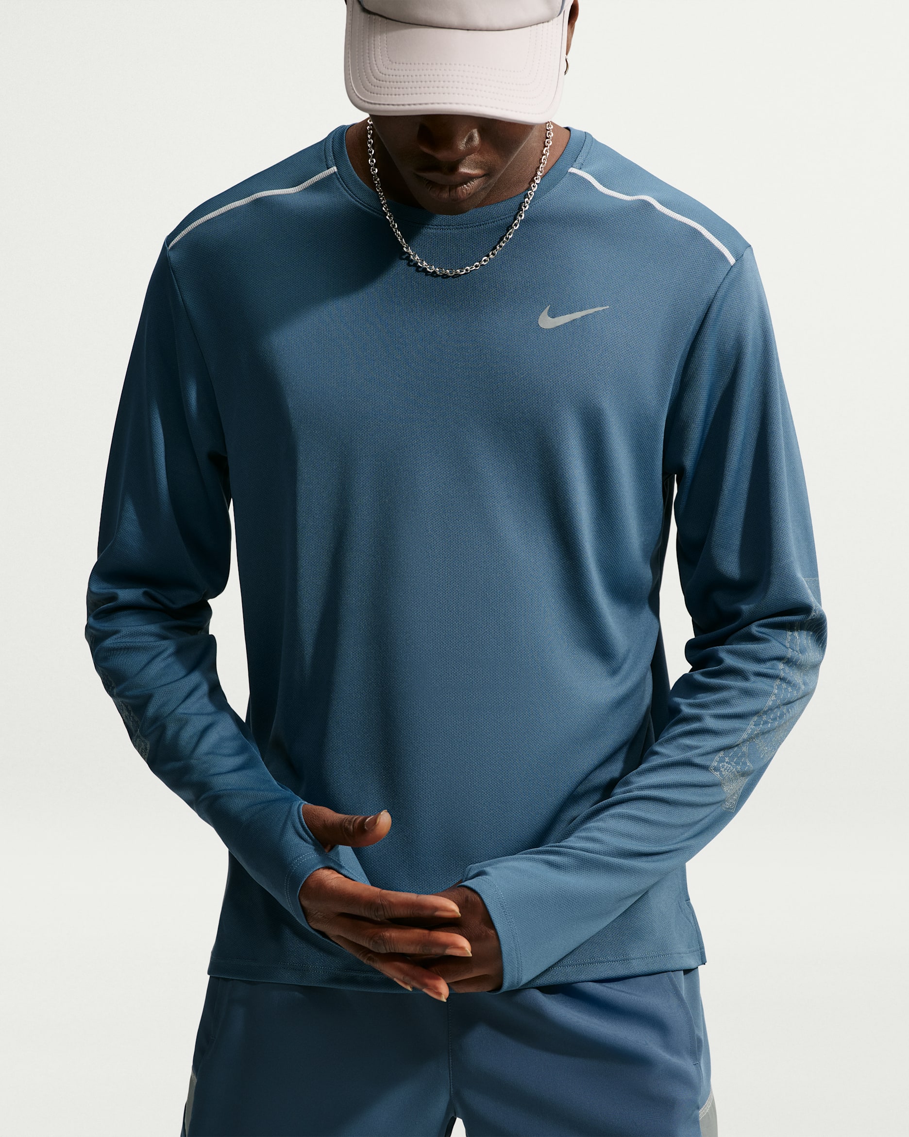 Nike Miler Dri-FIT langermet vinterklar løpeoverdel med UV-beskyttelse til herre - New Slate