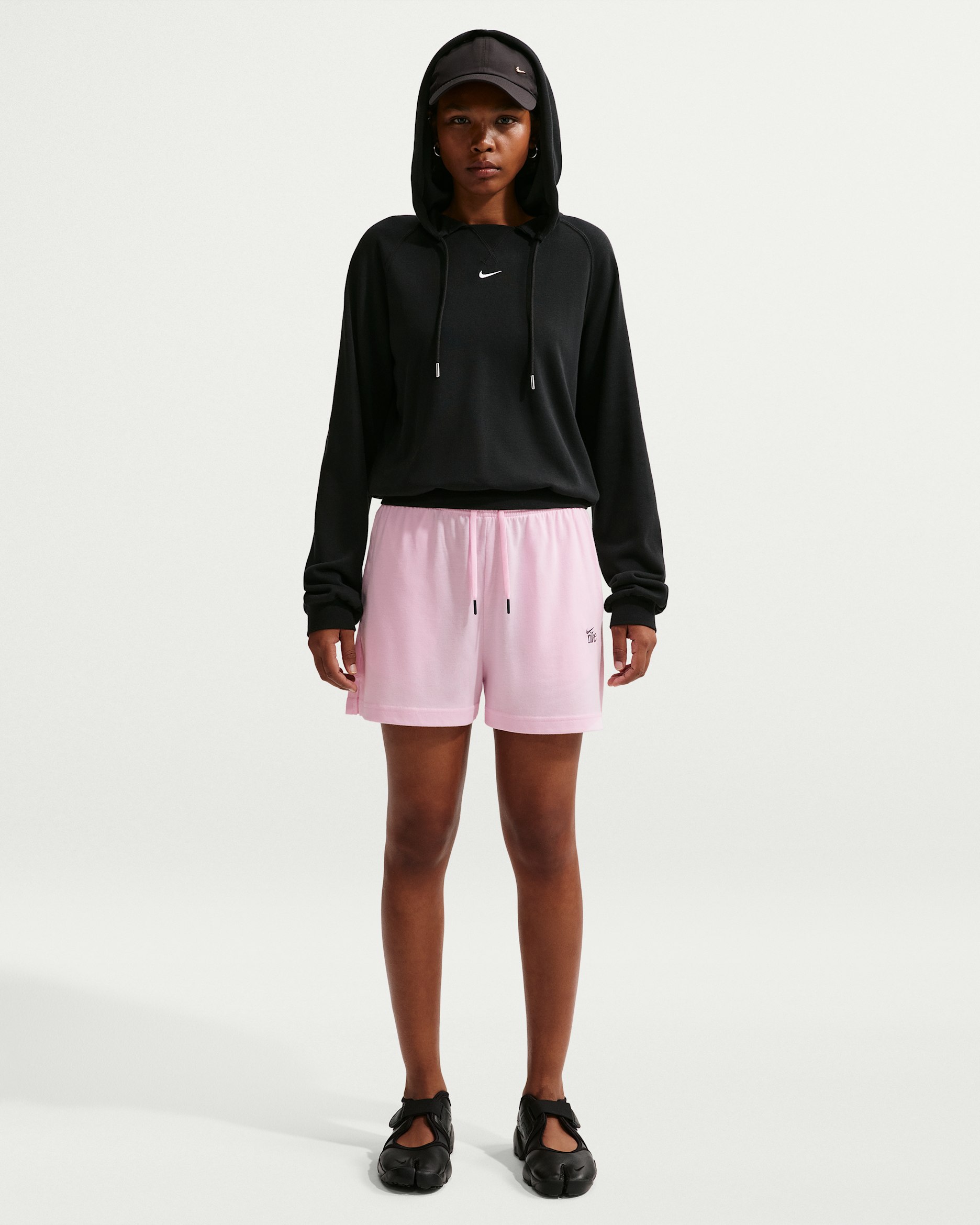 Shorts ligeros de tiro alto para mujer Nike Sportswear Chill Knit - Espuma rosa/Gris humo oscuro
