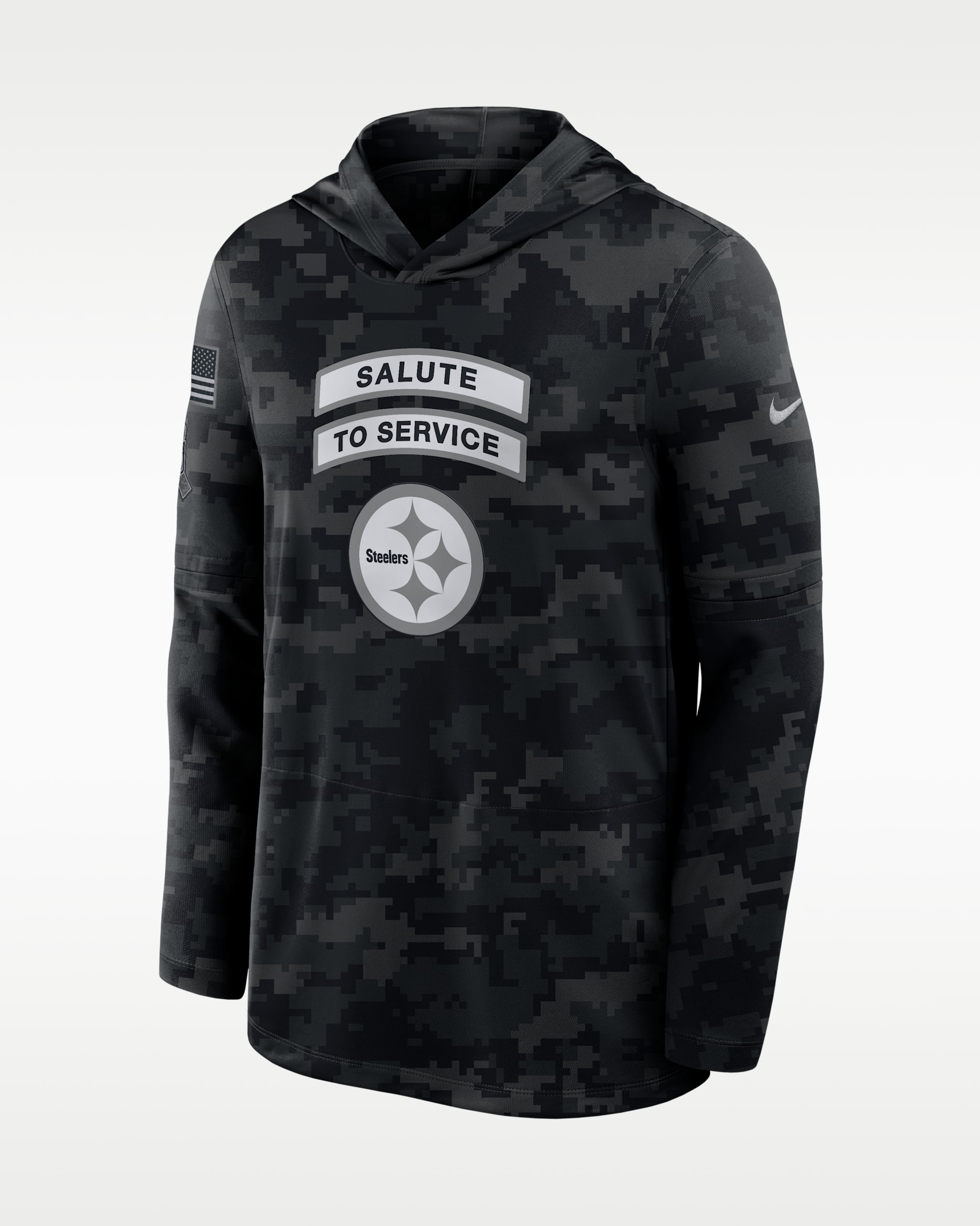 Playera con gorro de manga larga Nike Dri-FIT de la NFL para hombre Pittsburgh Steelers Salute to Service Sideline - Negro/Negro