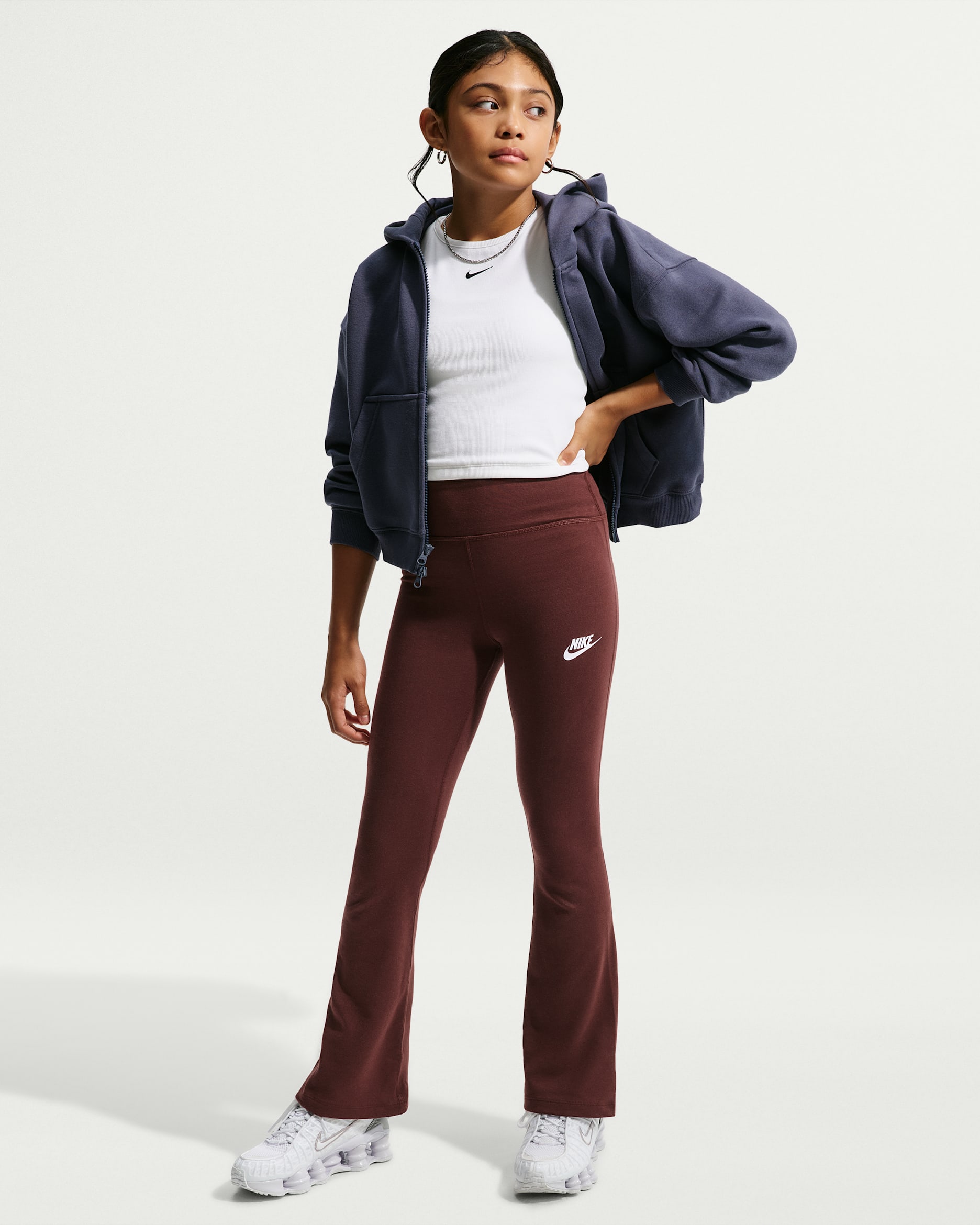 Nike Sportswear Classic Girls' High-Waisted Flared Leggings - Mystic Dates/White