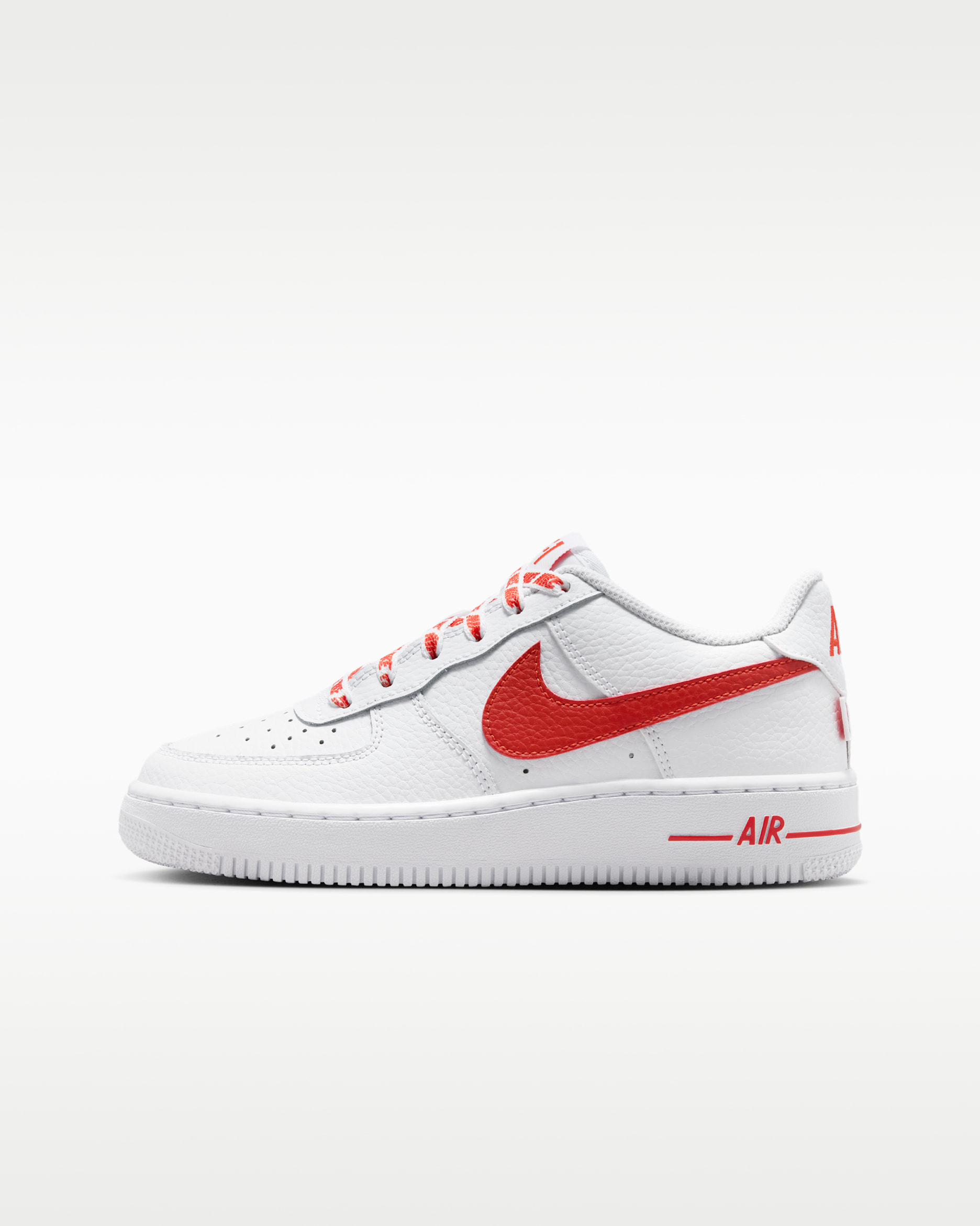 Nike Air Force 1 Low Big Kids' Shoes - White/White/Picante Red
