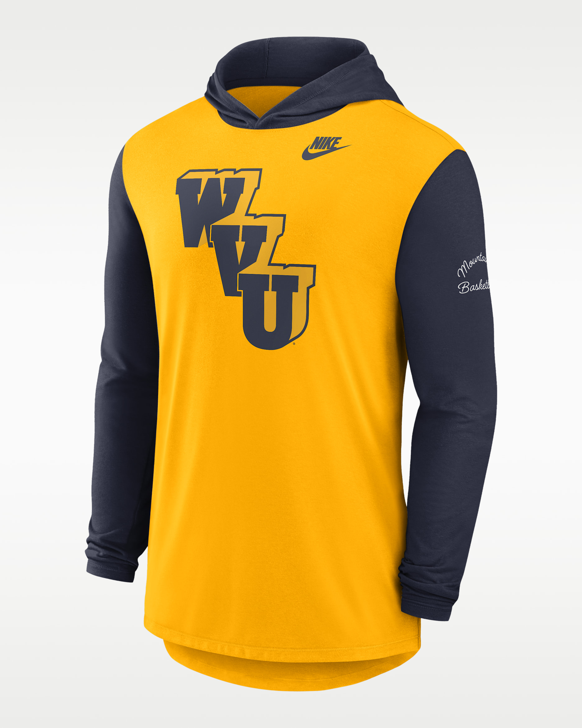 West Virginia Campus Legacy Men's Nike Dri-FIT College Long-Sleeve Hooded T-Shirt - Gold