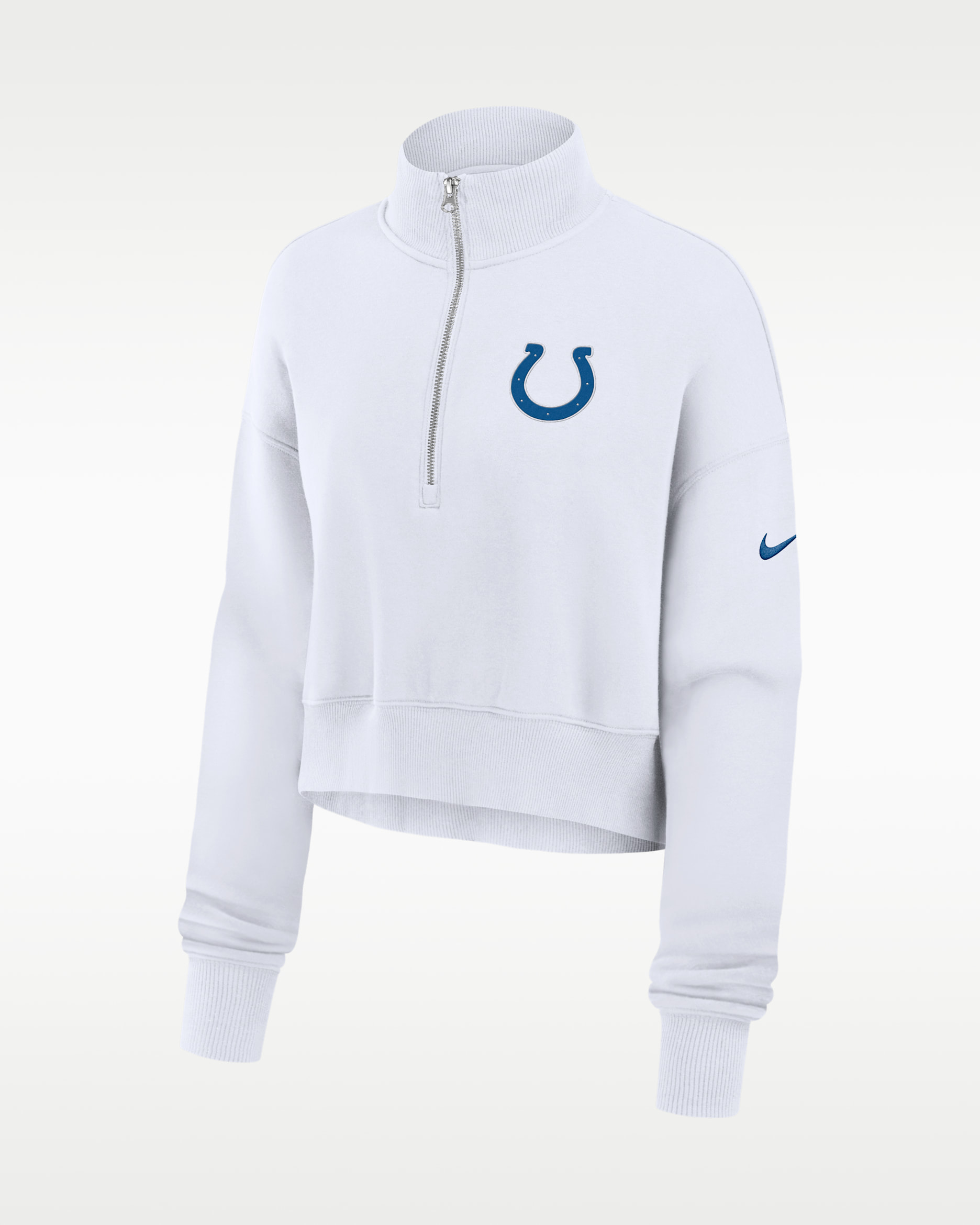 Indianapolis Colts Primetime Phoenix Women's Nike NFL Oversized Cropped 1/4-Zip Crew - White