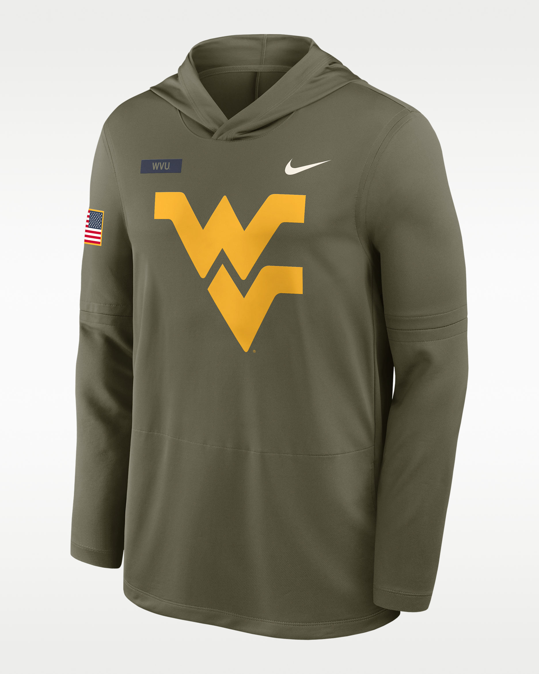 West Virginia 2025 Military Appreciation Men's Nike Dri-FIT College Long-Sleeve Hooded Top - Olive