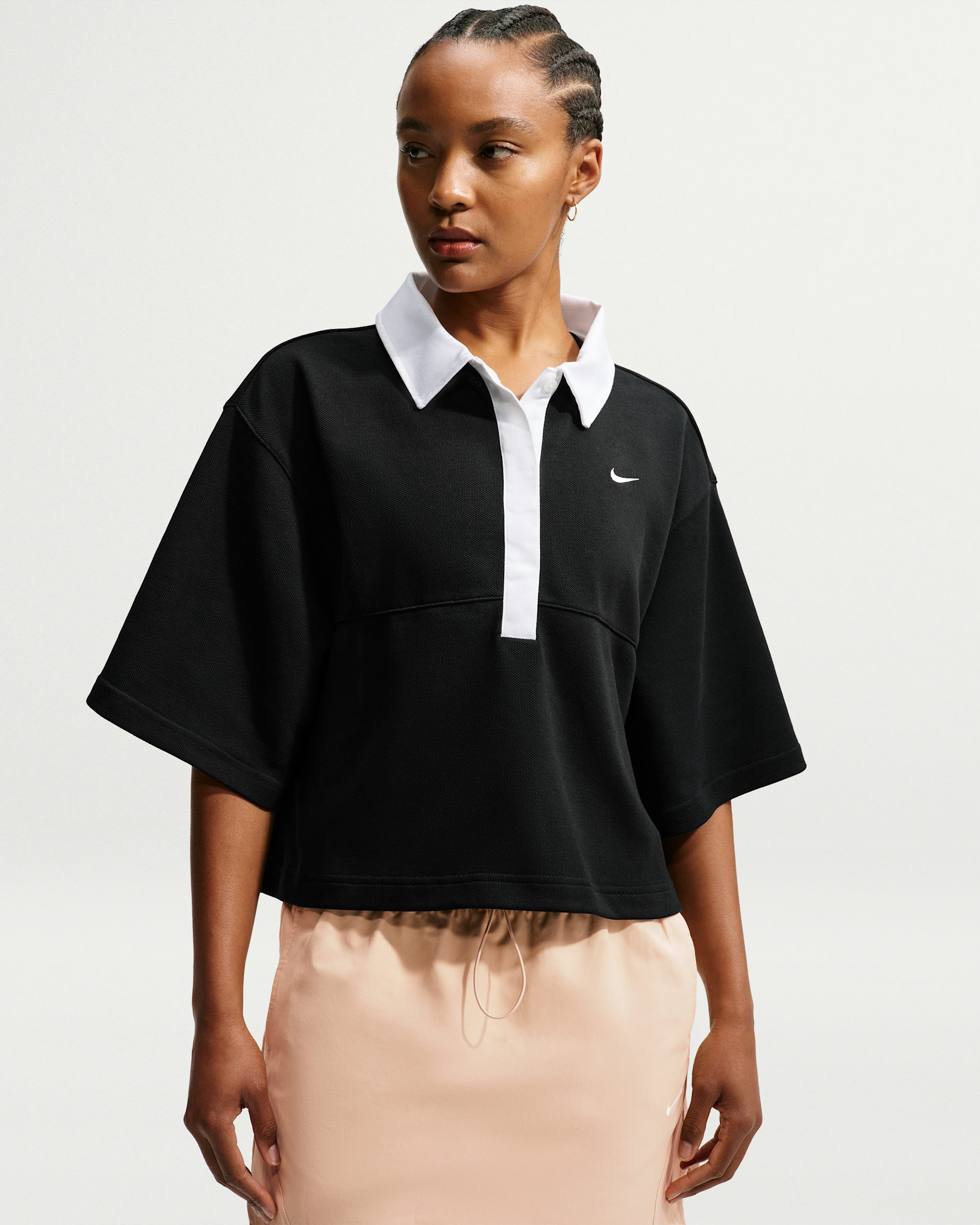 Nike Sportswear Women's Oversized Short-Sleeve Polo - Black/Black/Black/White