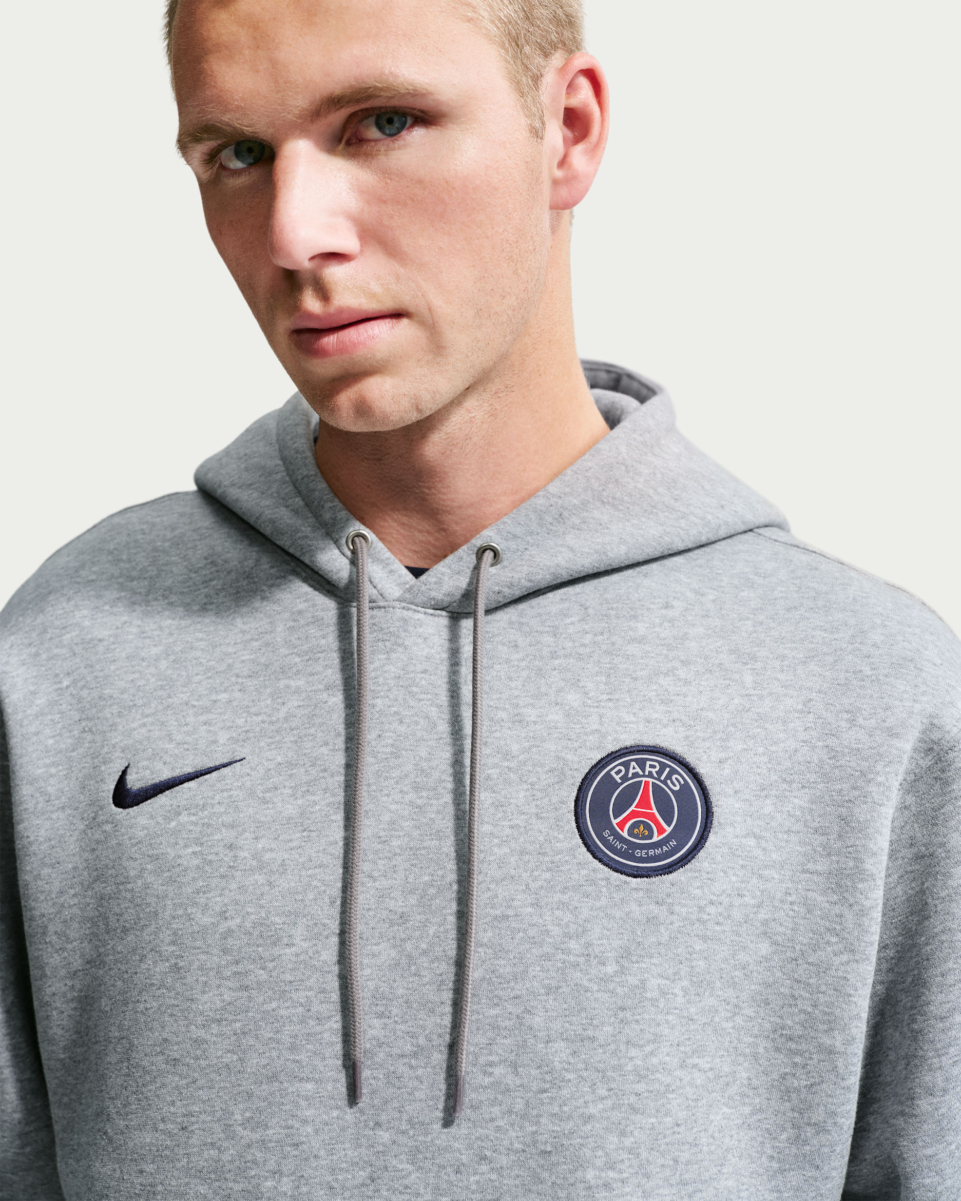 Sudadera de fútbol con gorro sin cierre Nike para hombre Paris Saint-Germain Club - Gris oscuro jaspeado/Azul marino medianoche