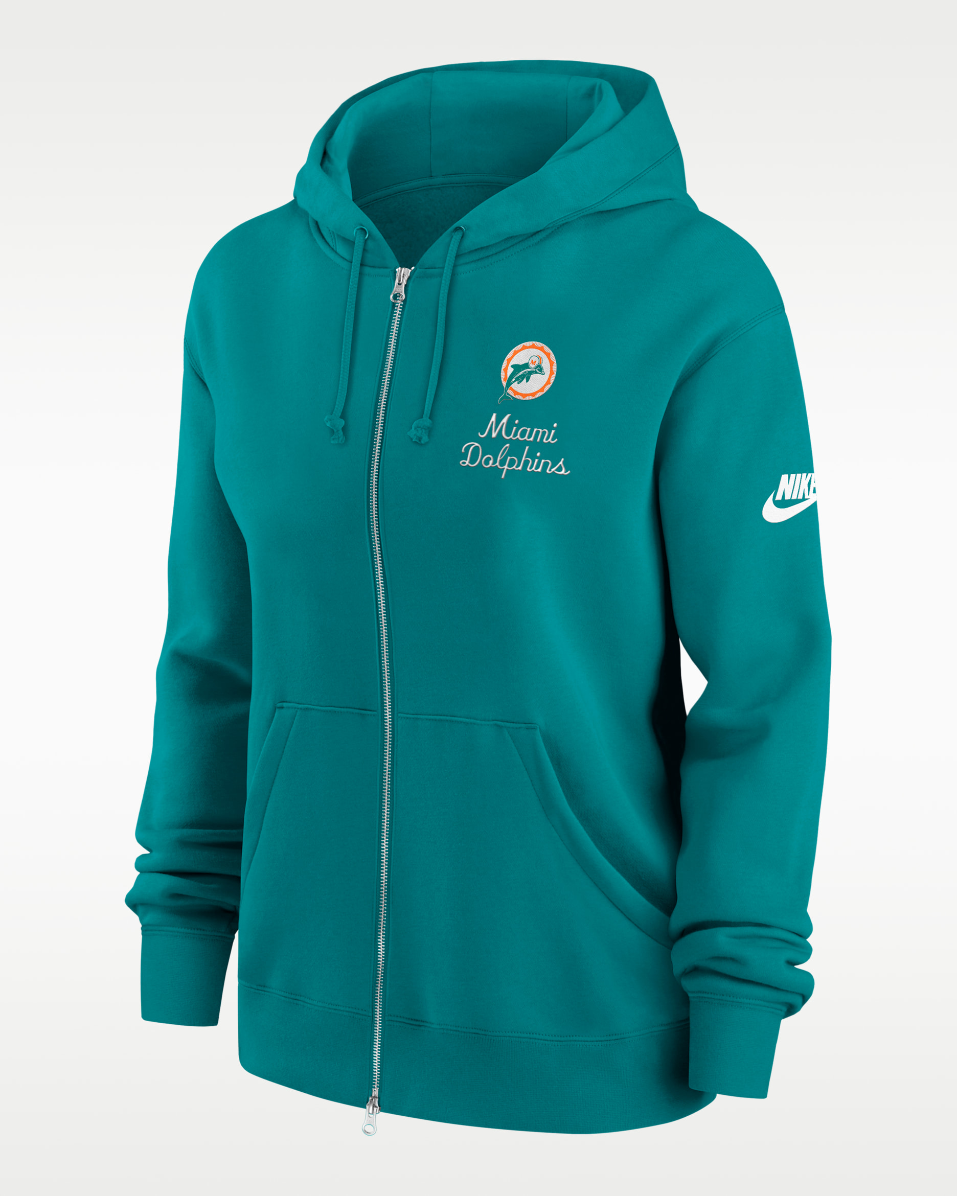 Sudadera con gorro Nike de la NFL de cierre completo para mujer Miami Dolphins Phoenix Rewind - Agua
