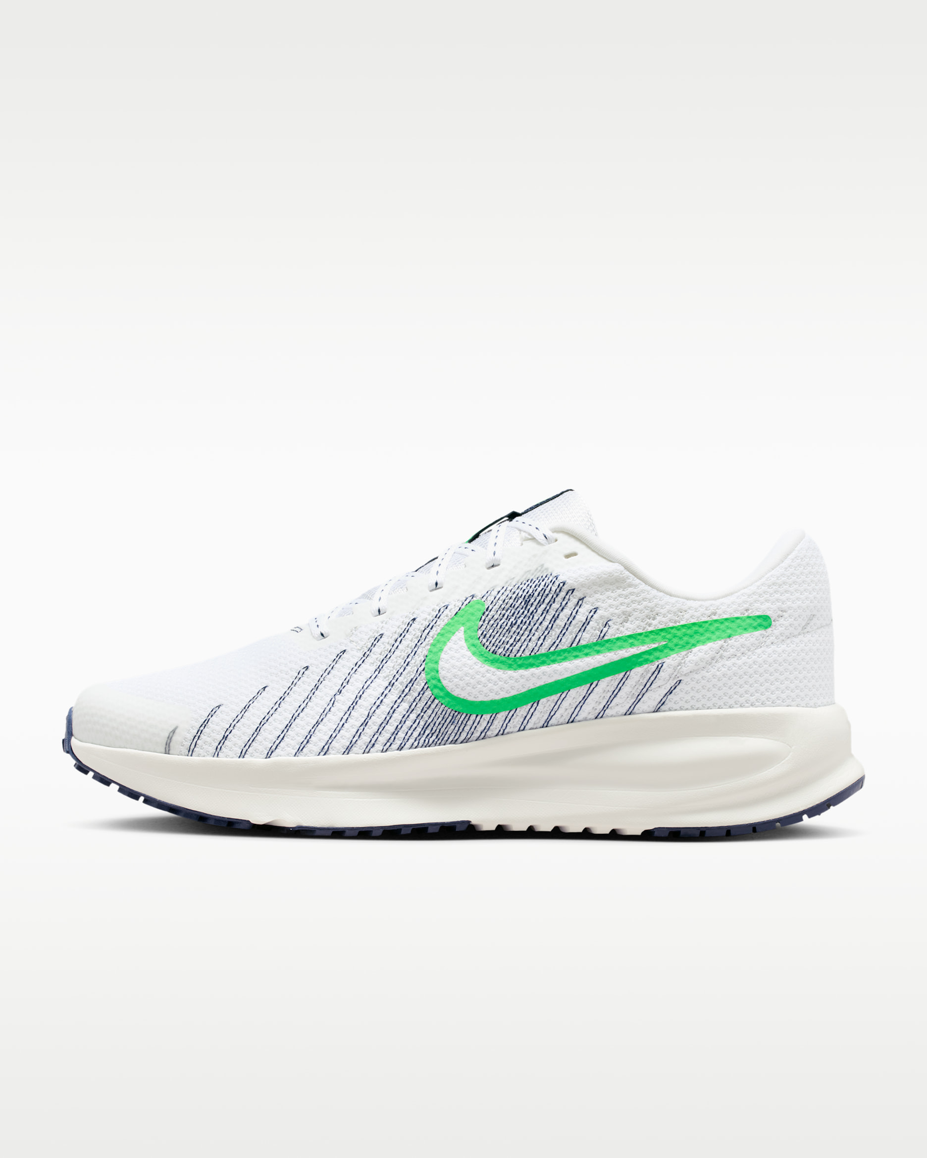 Tenis de correr en pavimento para hombre Nike Run Defy - Blanco/Azul marino medianoche/Gris humo claro/Verde chispa