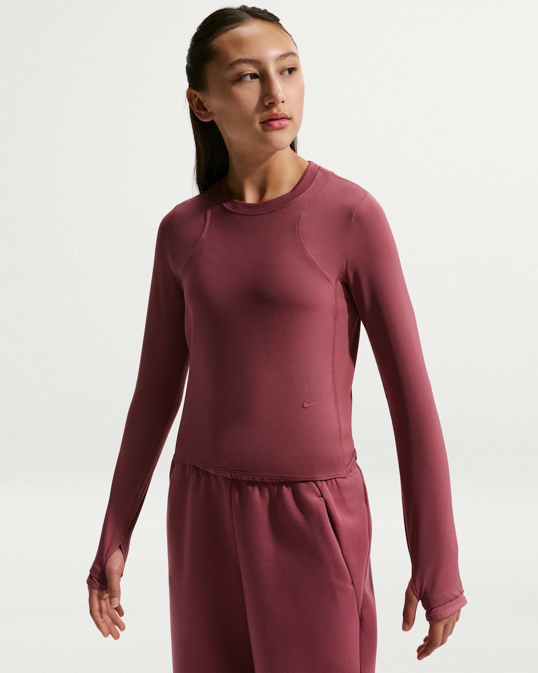 Nike MAVN Girls' Dri-FIT Ribbed Long-Sleeve Top - Pink Smoke/Pink Smoke/Pink Smoke