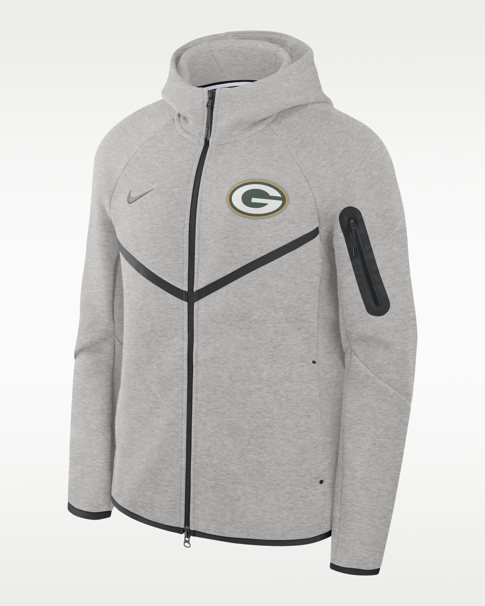 Green Bay Packers Tech Fleece Windrunner Men's Nike NFL Full-Zip Hooded Jacket - Grey Heather/Black/Grey